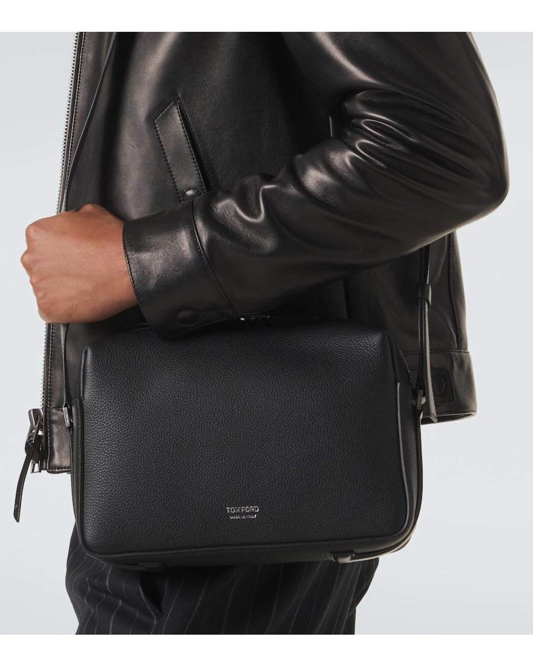 Tom Ford Black Leather Crossbody Bag for men