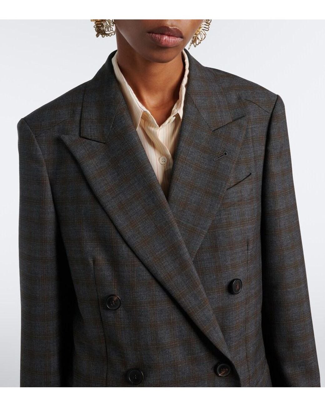 Dries Van Noten Black Checked Double-Breasted Wool Coat