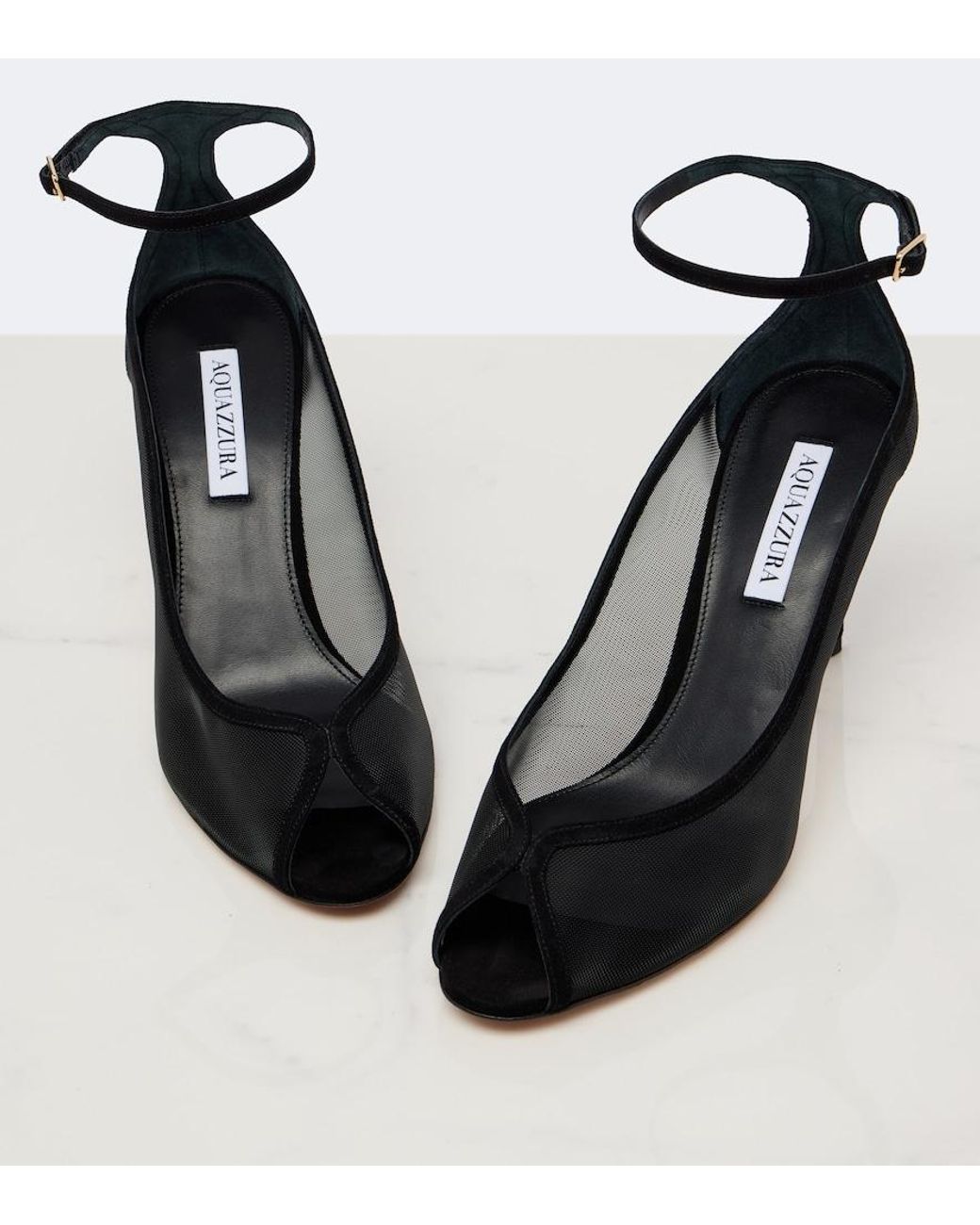 Aquazzura Black Love Affair Suede-Trimmed Mesh Slingback Sandals