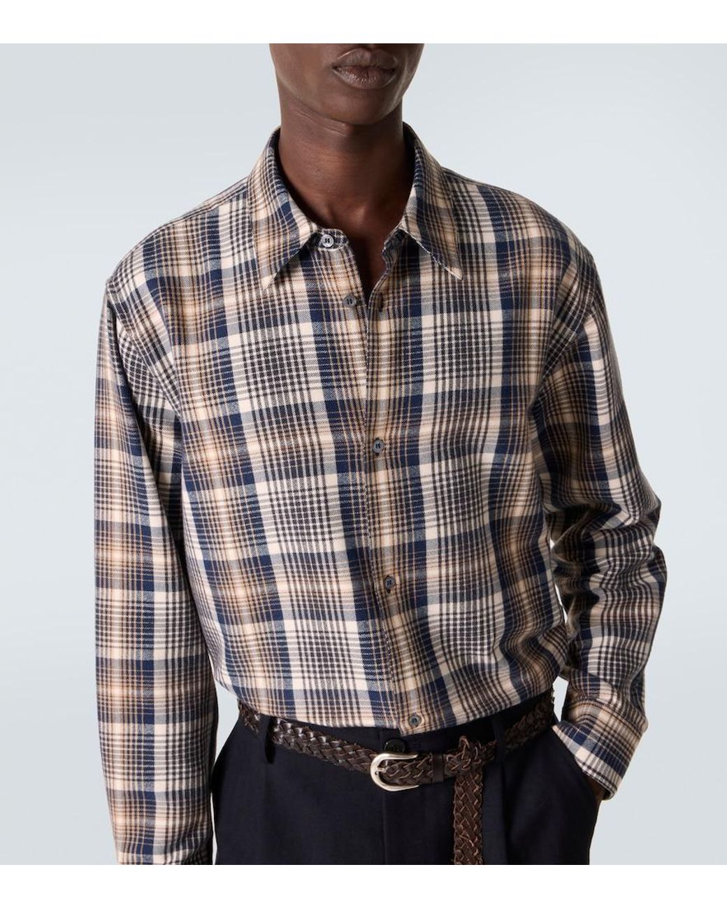 Studio Nicholson Blue X Aaron Levine View Checked Cotton Shirt for men