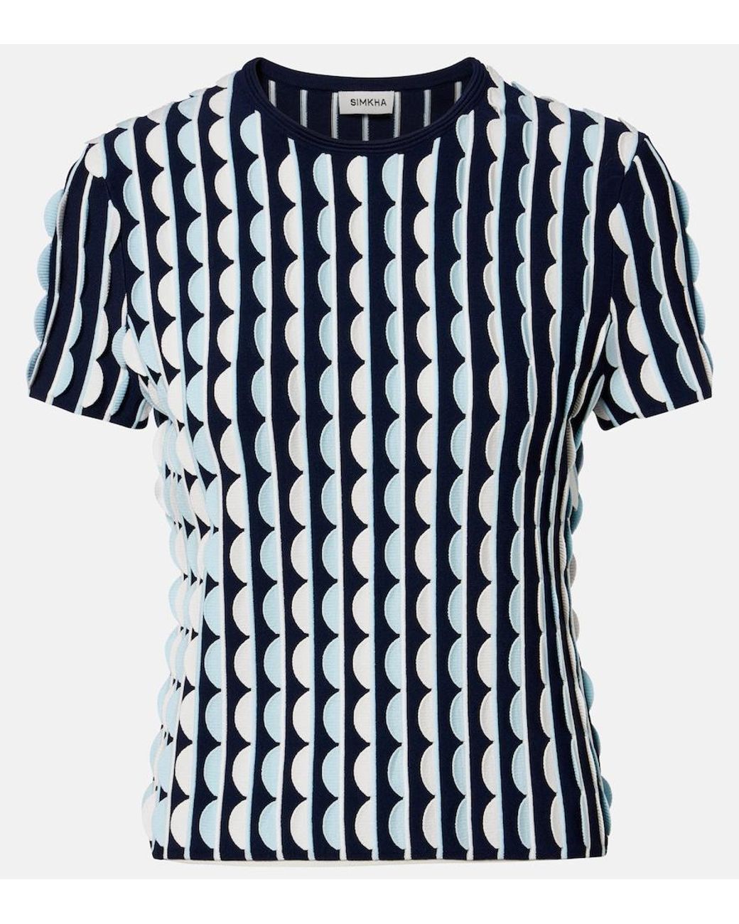 Jonathan Simkhai Blue Kendra Knitted Scalloped Top
