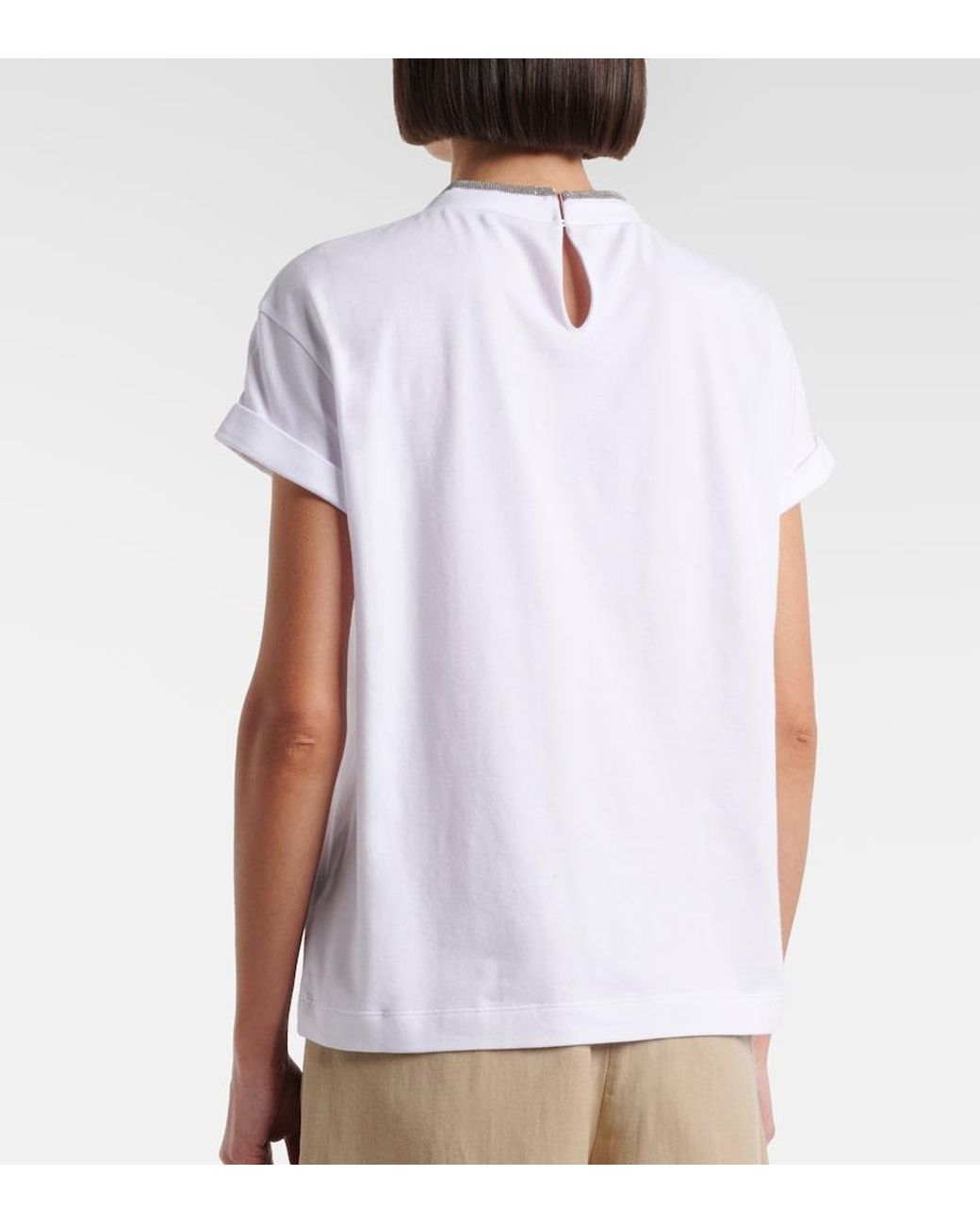 Brunello Cucinelli White Cotton-Blend T-Shirt