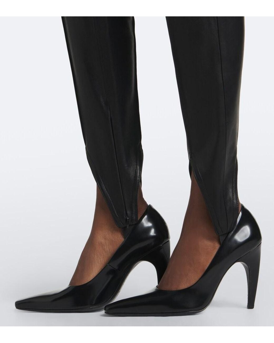 Balmain Black Leather Stirrup Leggings