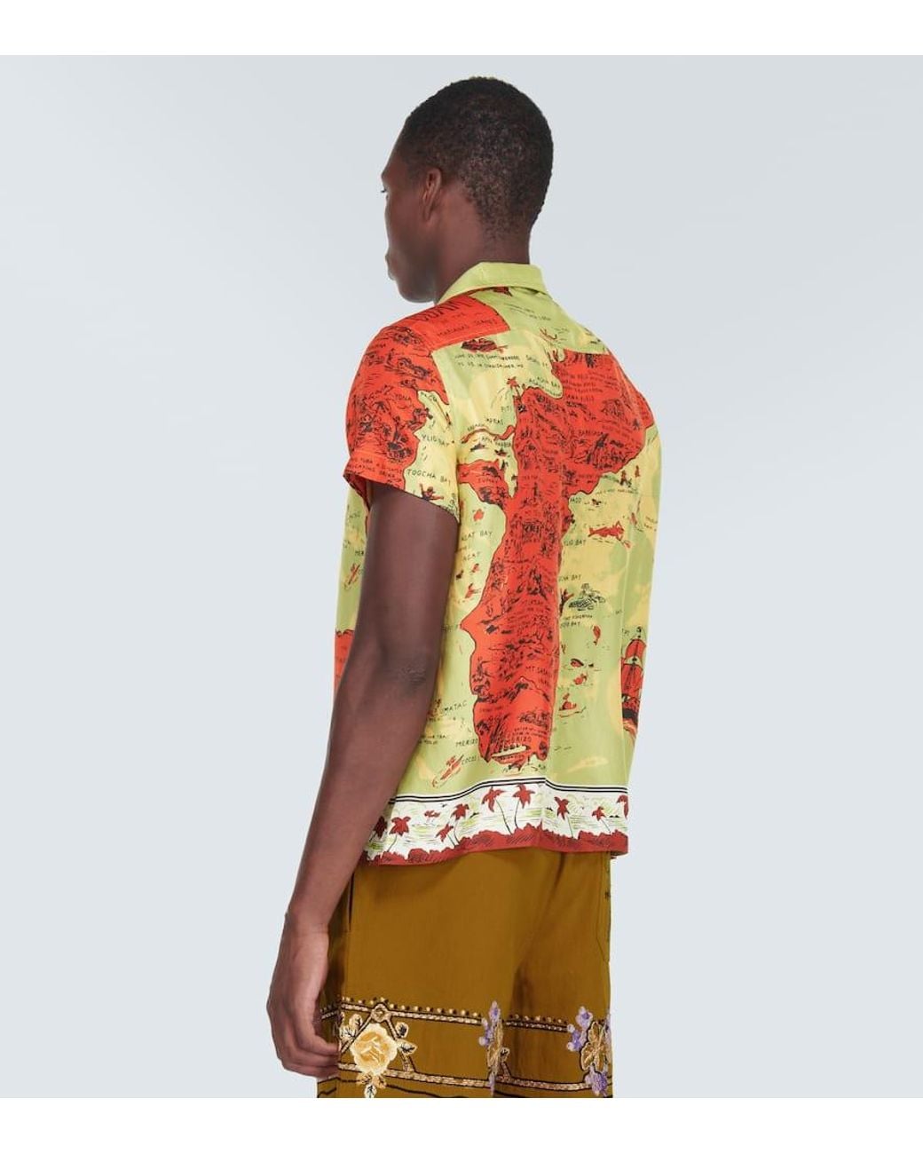 Bode Green Printed Silk Shirt for men