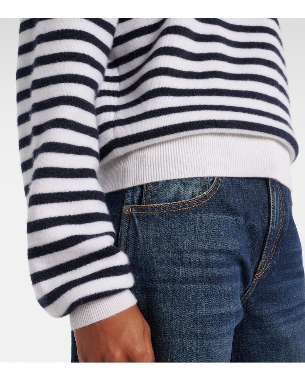 Khaite Blue Viola Striped Cashmere-Blend Sweater
