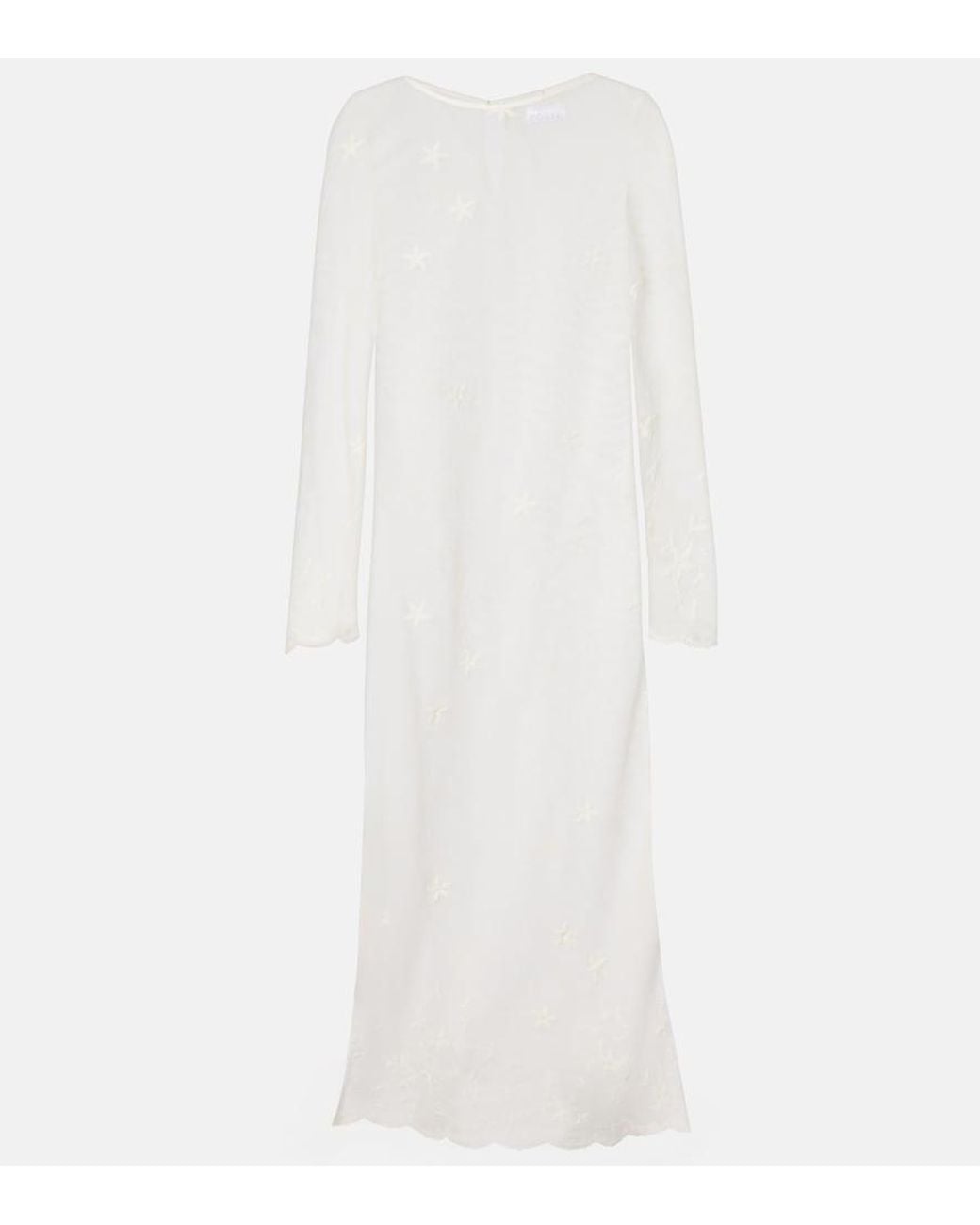 Posse White Cove Embroidered Sheer Cotton Tulle Kaftan