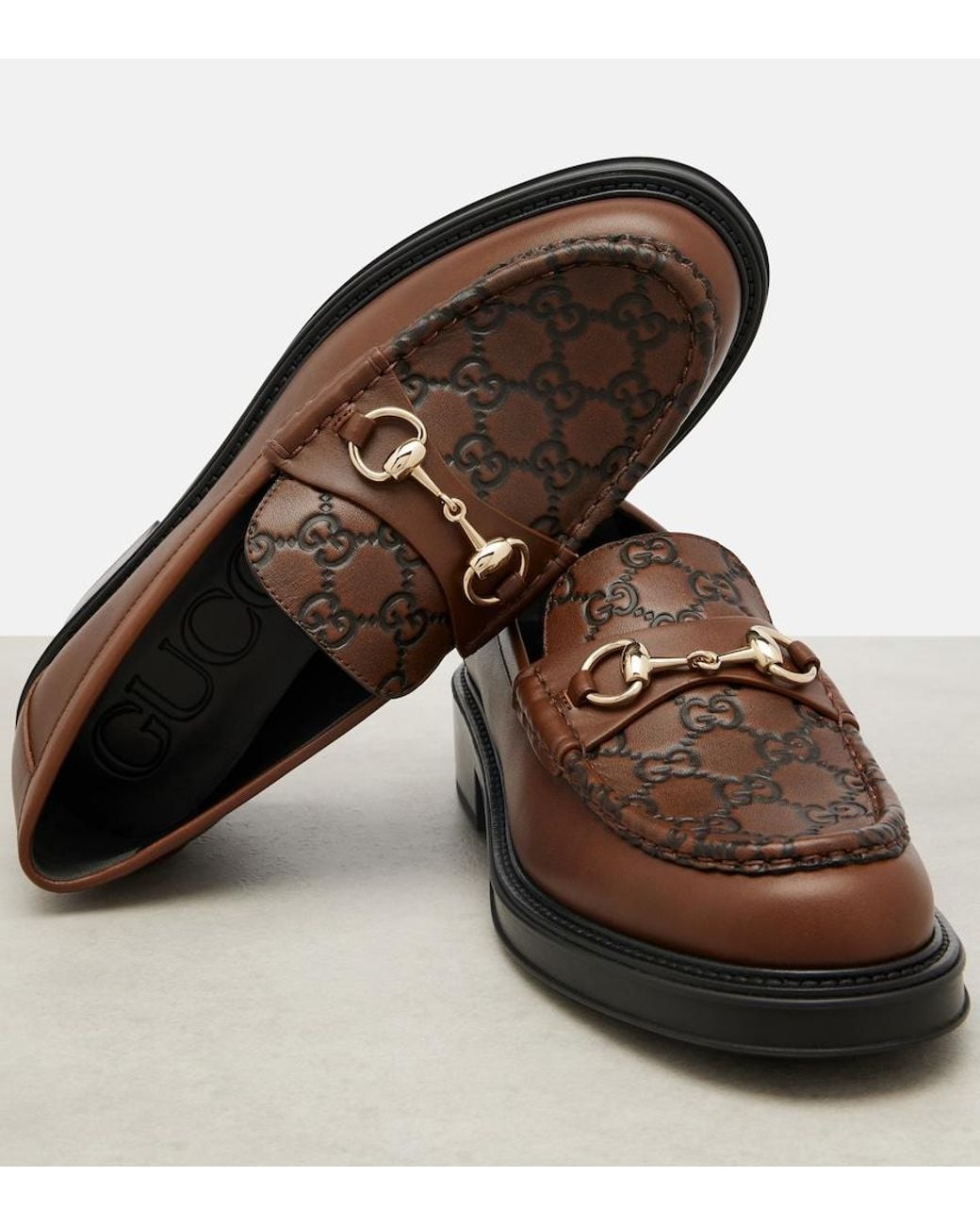 Gucci Brown Horsebit Gg Leather Loafers