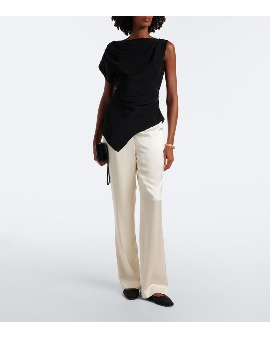 Veronica Beard Black Yvonne Draped Crepe De Chine Top