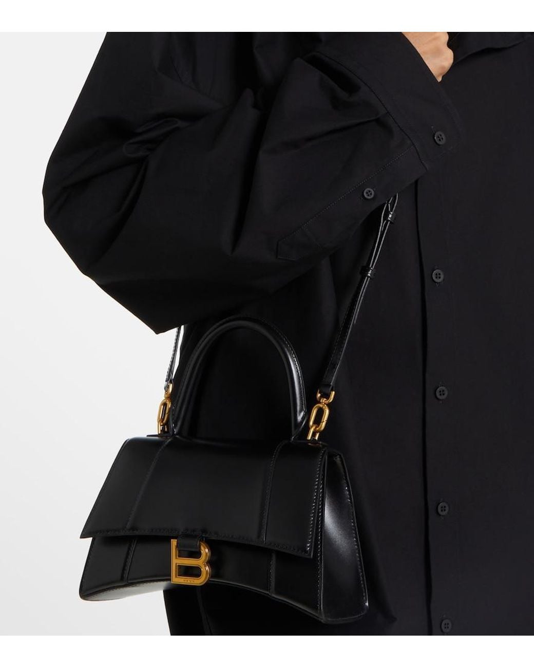 Balenciaga Black Hourglass Small Leather Top-Handle Bag