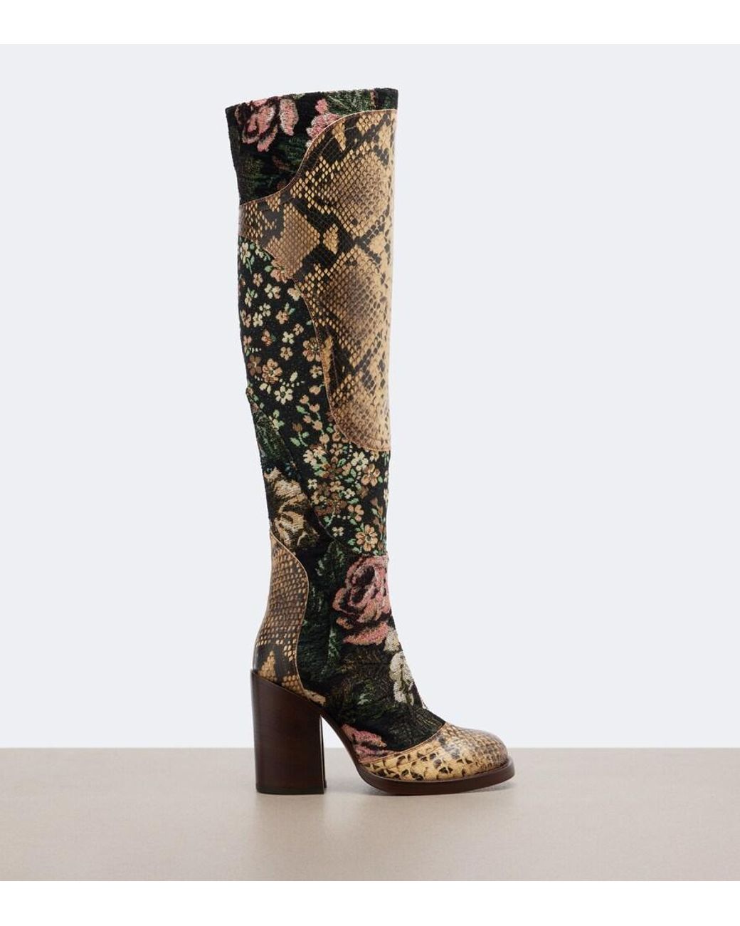 Dries Van Noten Multicolor Patchwork Overknee-Stiefel Aus Leder