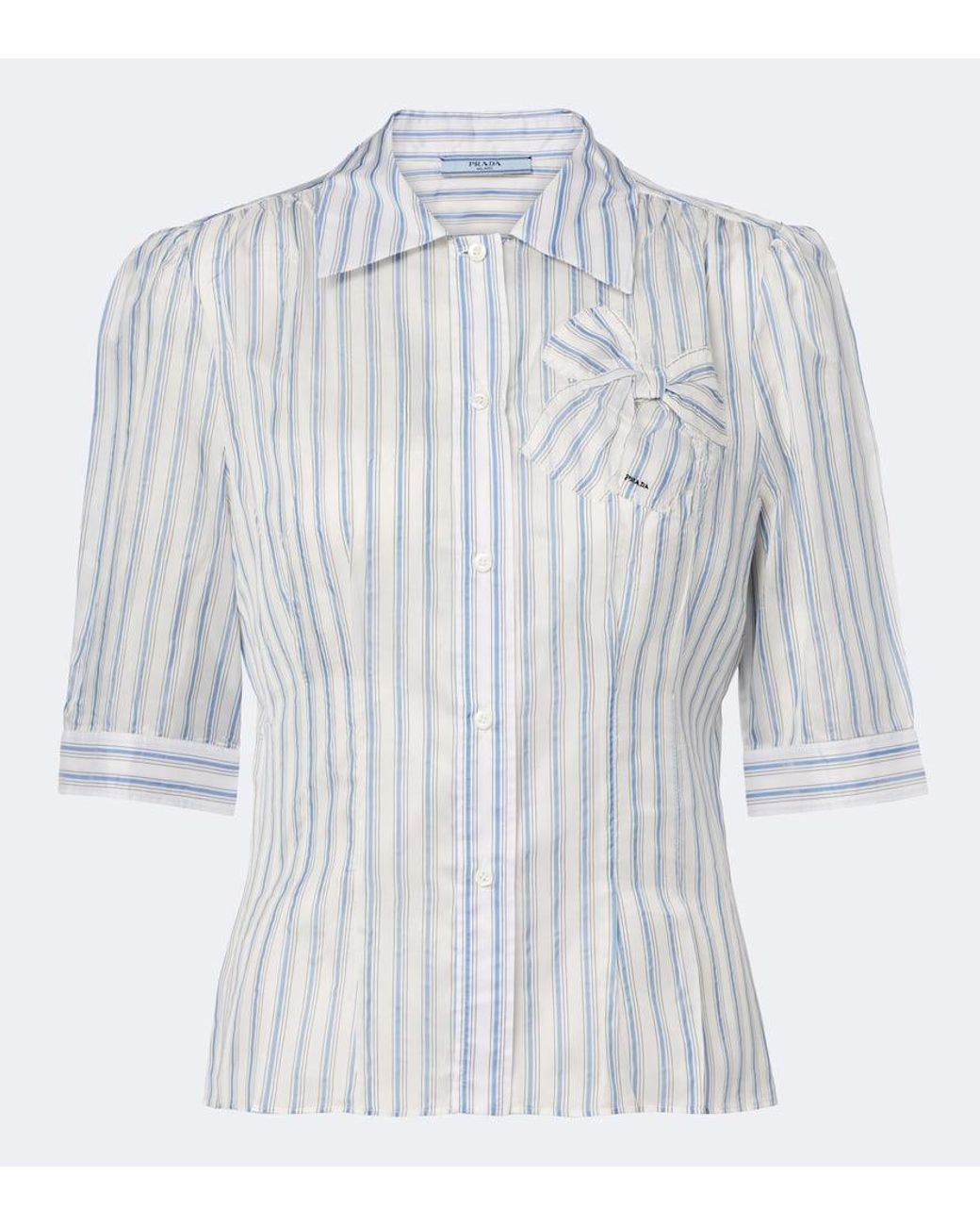 Prada White Bow-Detail Striped Shirt