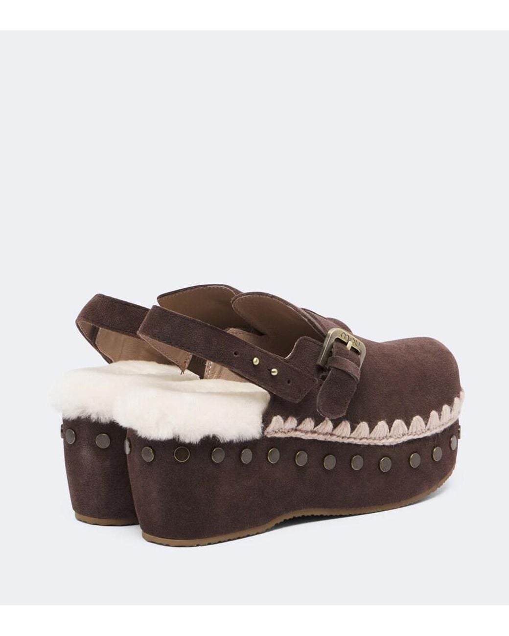 Mou Brown Shearling-Lined Suede Clogs