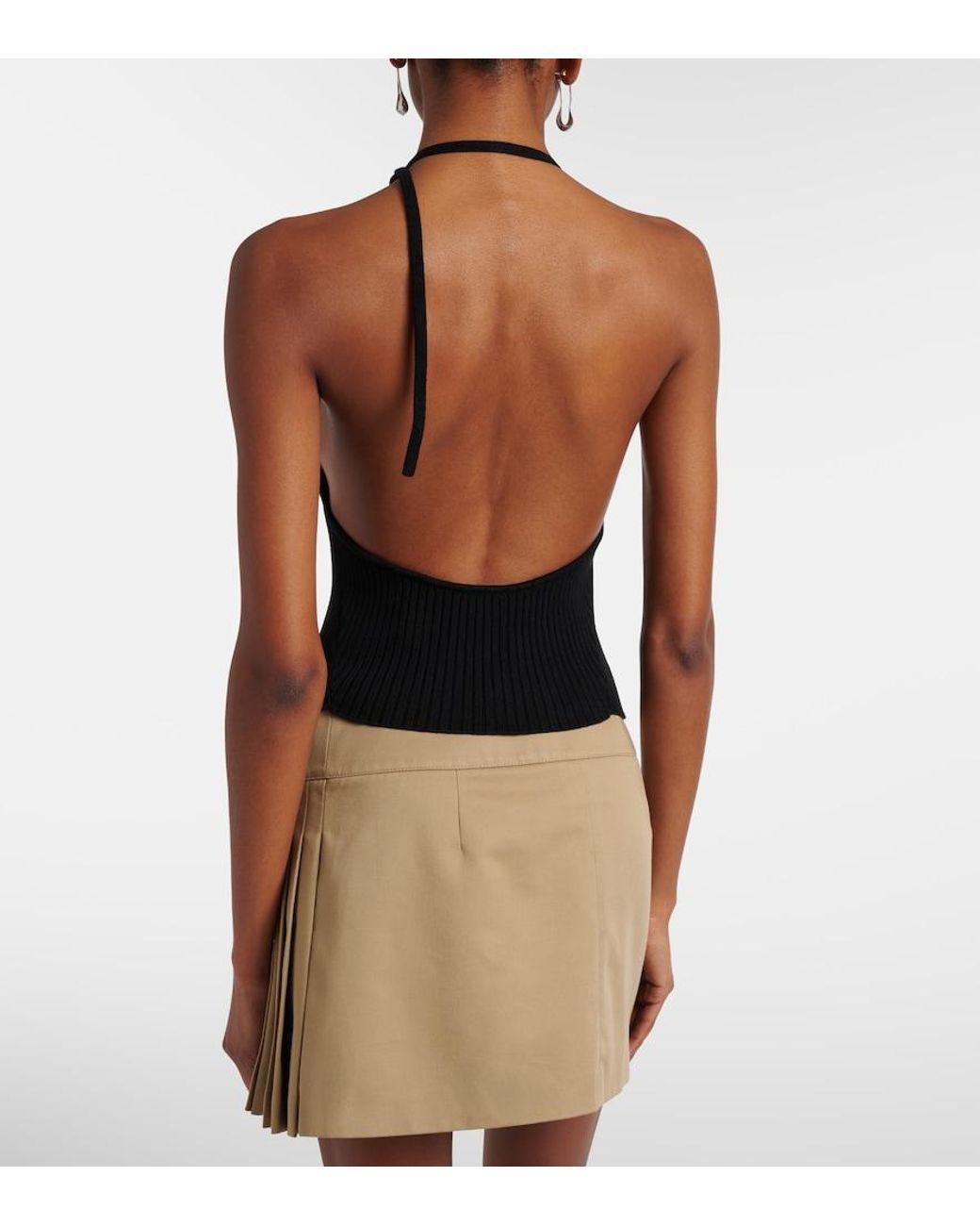 Courreges Black Pointy Ribbed-Knit Halterneck Top