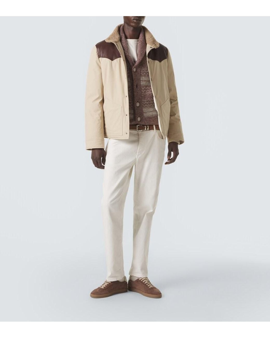 Brunello Cucinelli Natural Leather-Trimmed Down Jacket for men