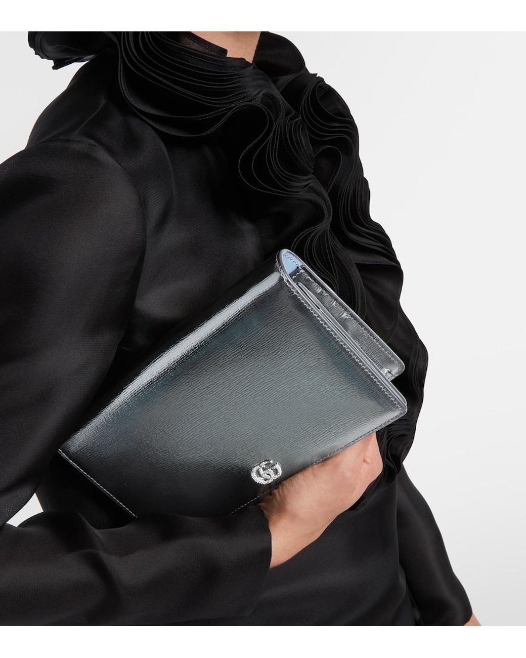 Gucci Gray Gg Marmont Leather Wallet On Chain