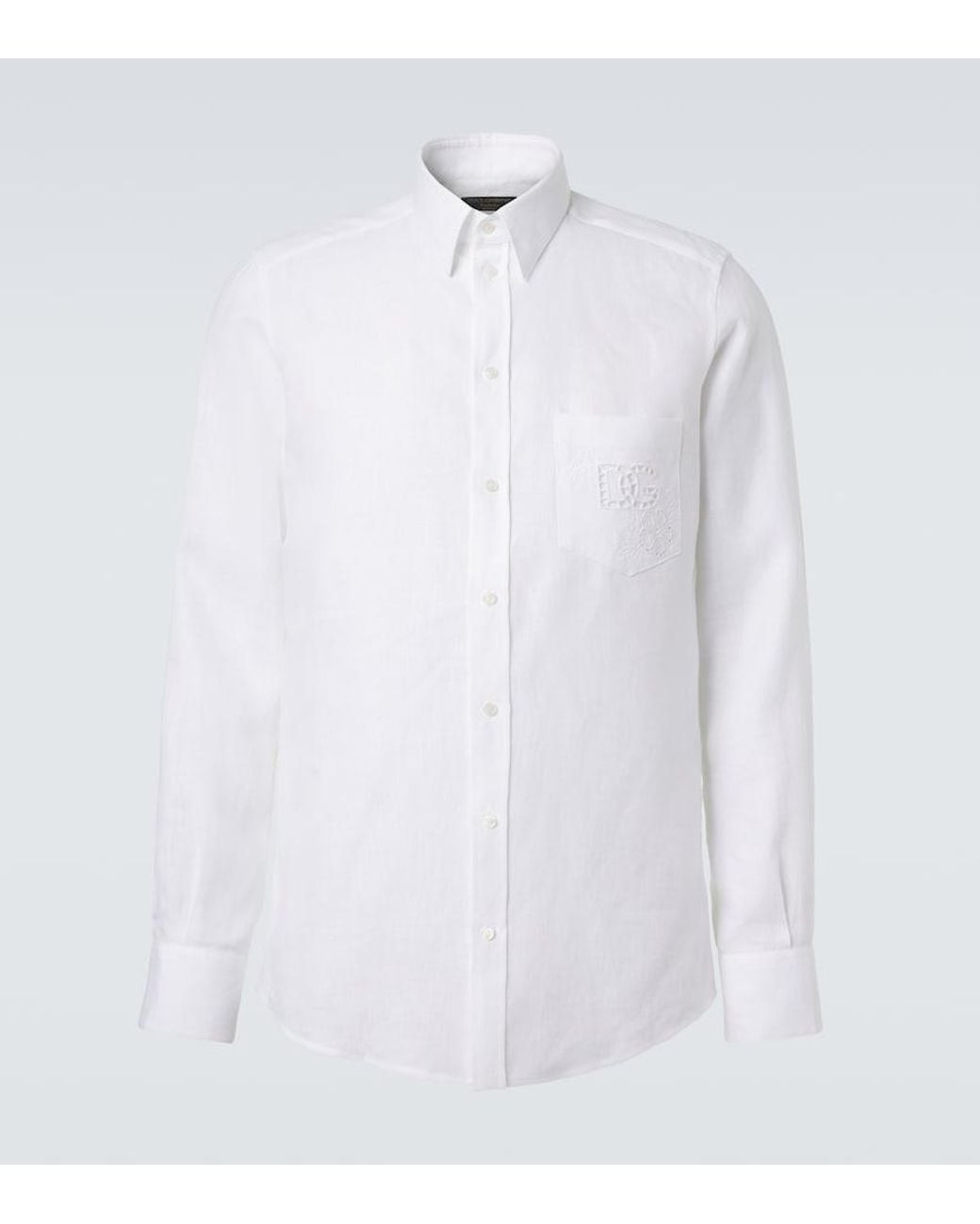 Dolce & Gabbana White Embroidered Linen Shirt for men