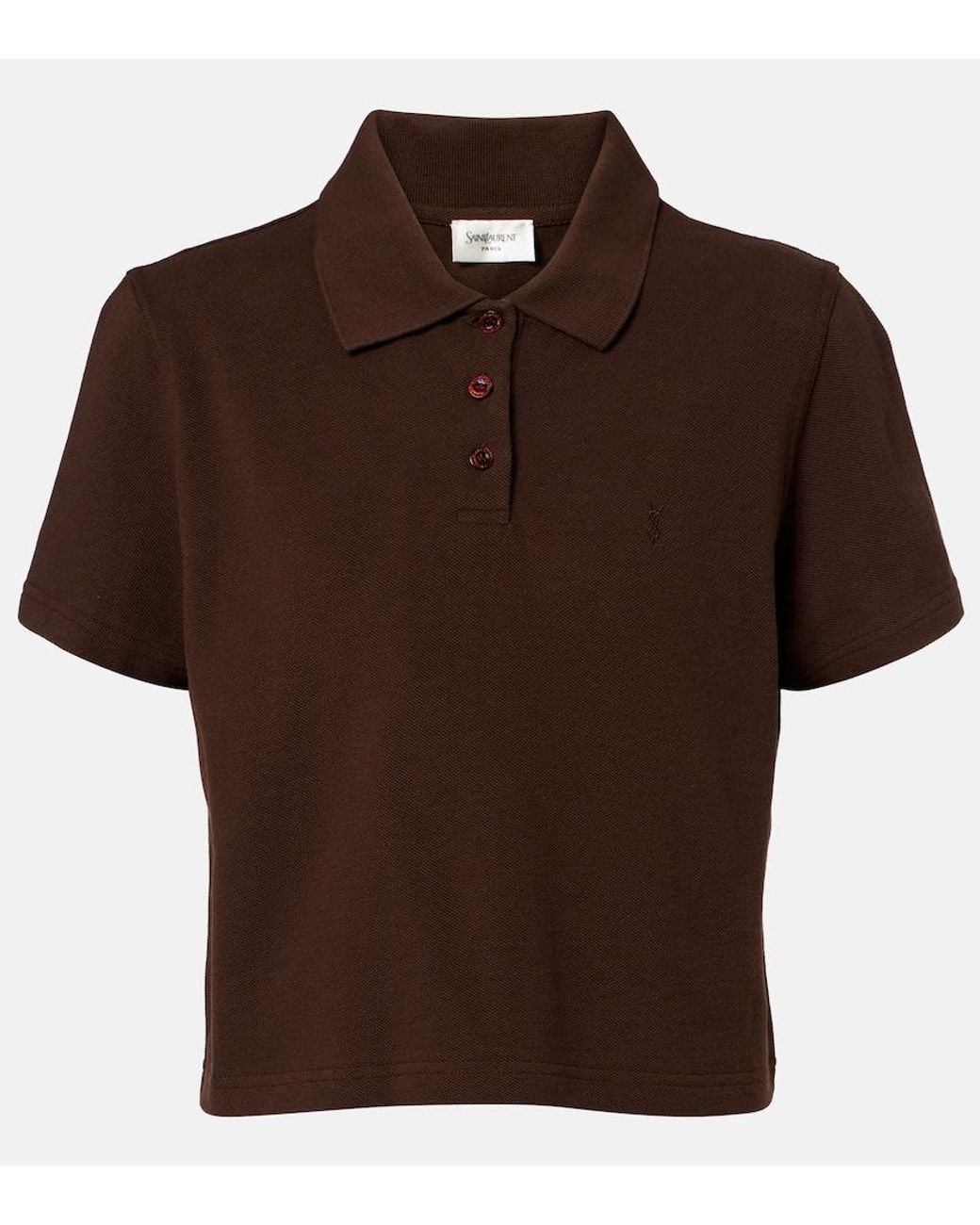 Saint Laurent Brown Cassandre Cotton Pique Polo Shirt