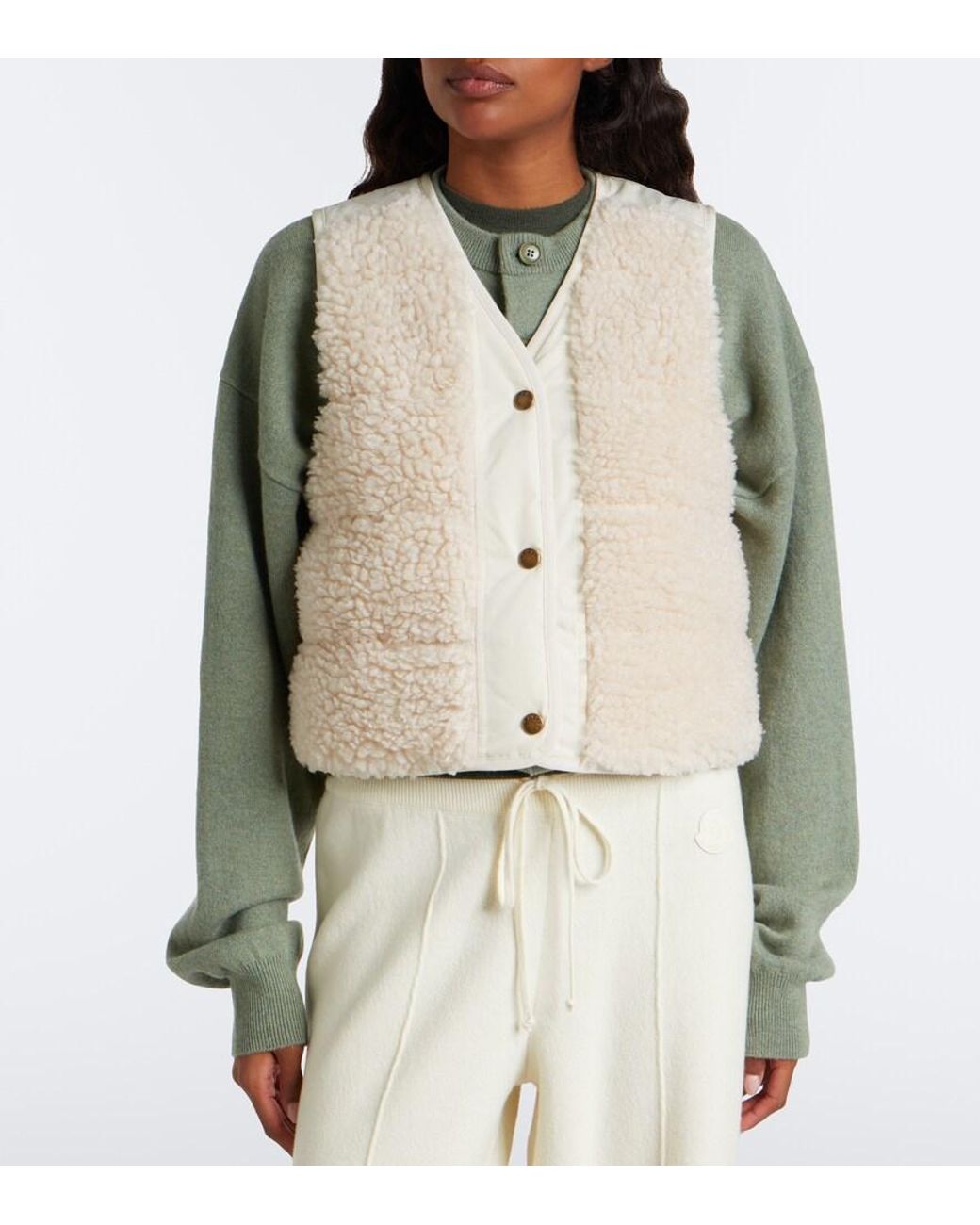Moncler Natural Teddy-Trimmed Technical Vest