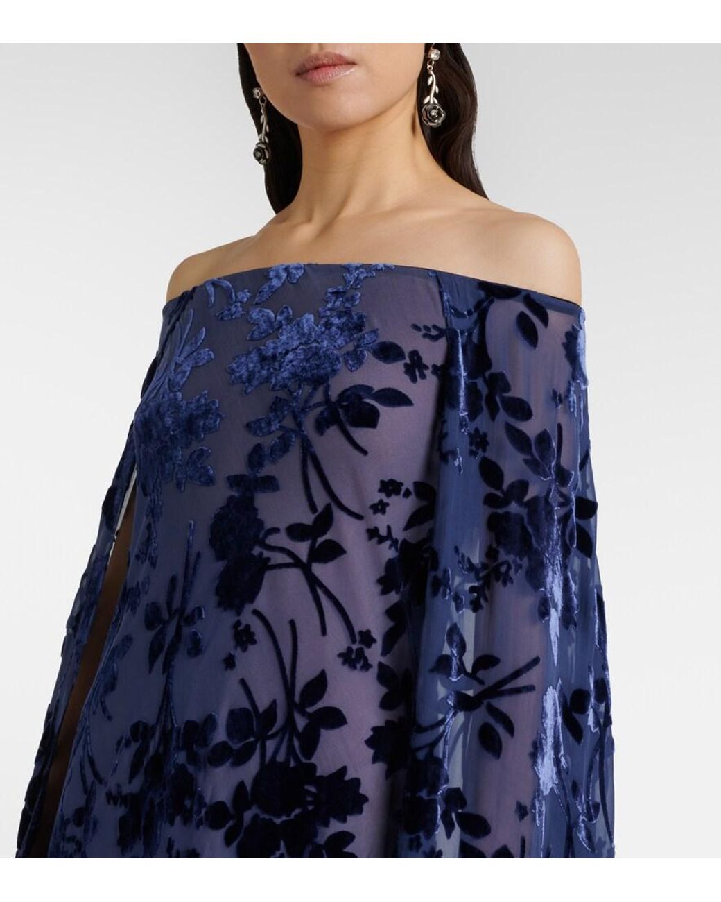 Rodarte Blue Caped Off-Shoulder Jacquard Maxi Dress