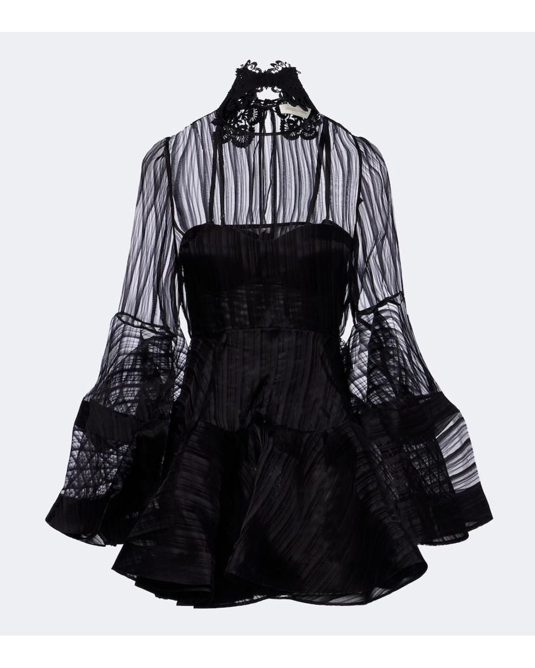 Zimmermann Black Valiant Lantern Silk Organza Minidress