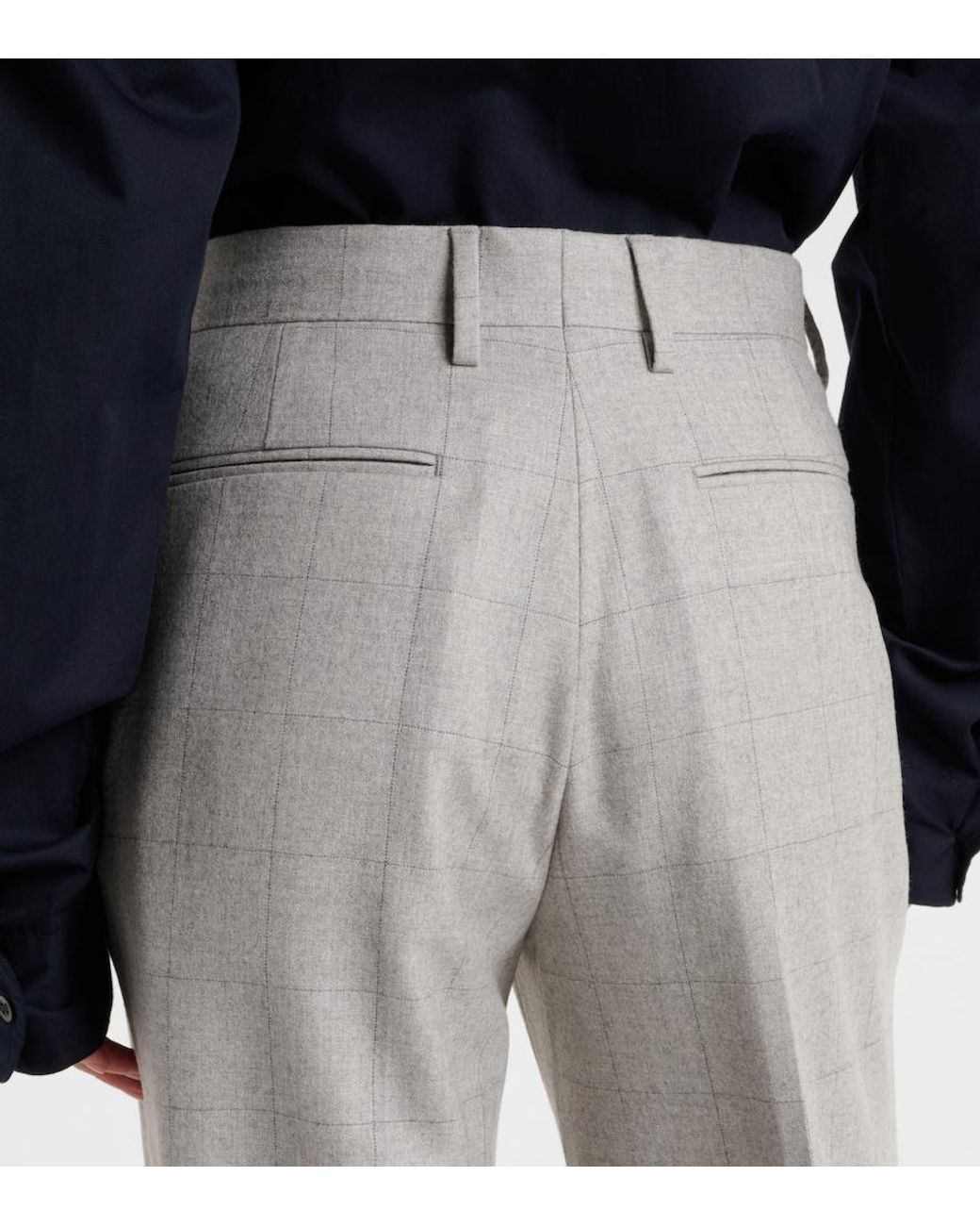 Dries Van Noten Gray Checked Wool Straight Pants