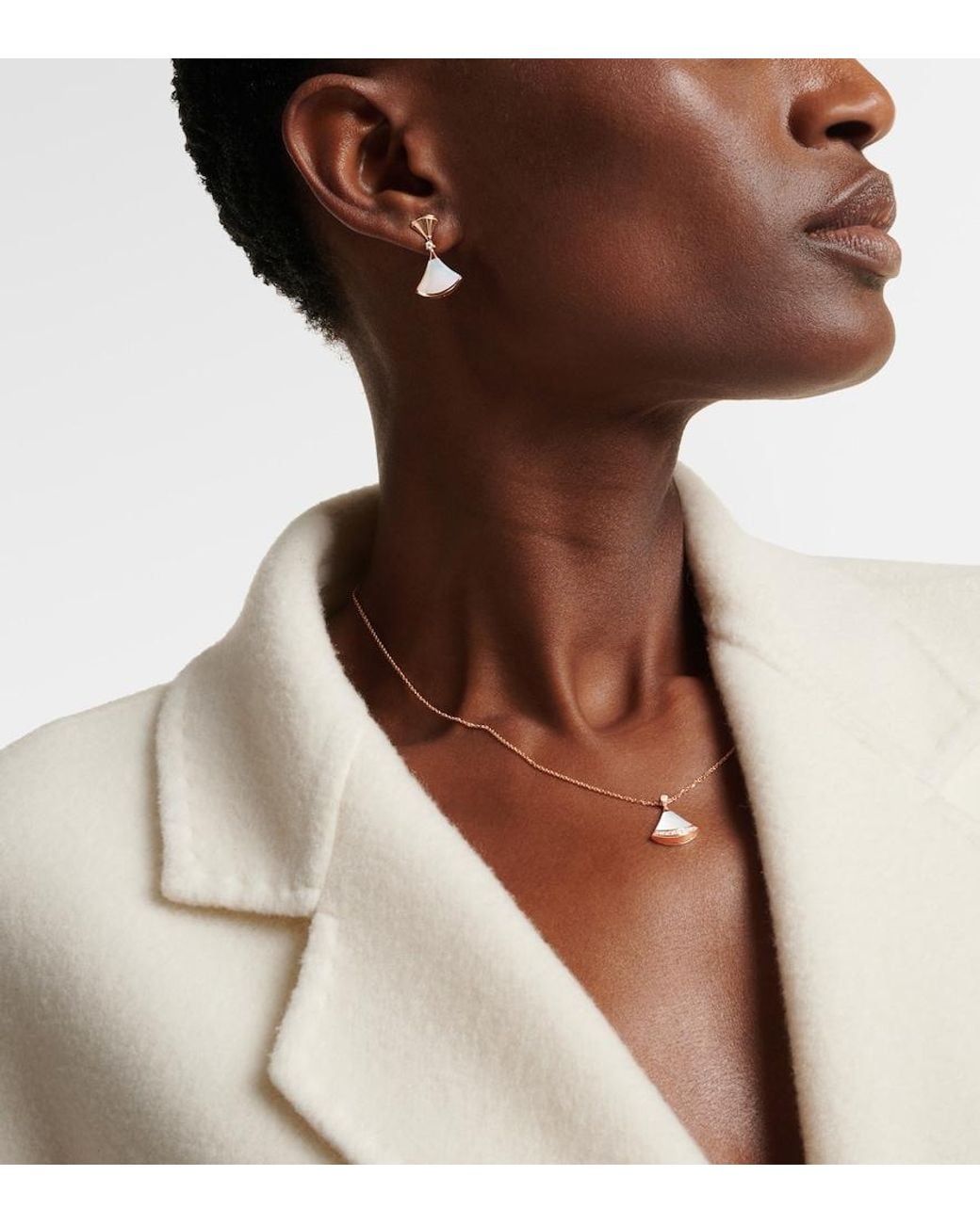 BVLGARI Natural Diva's Dream 18Kt Rose Drop Earrings With Diamonds And Mother-Of-Pearl