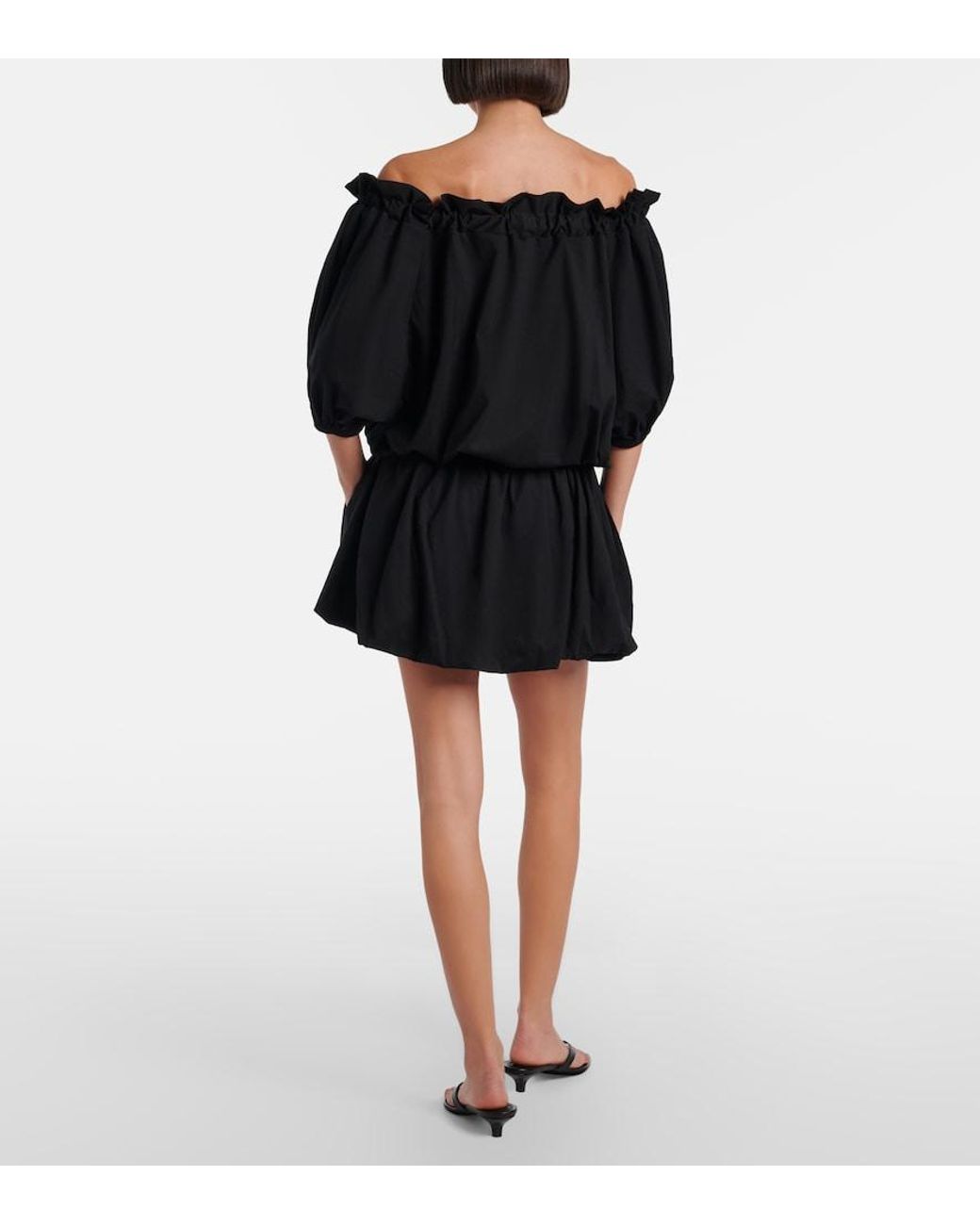 Patou Black Tie-Neck Cotton Faille Minidress
