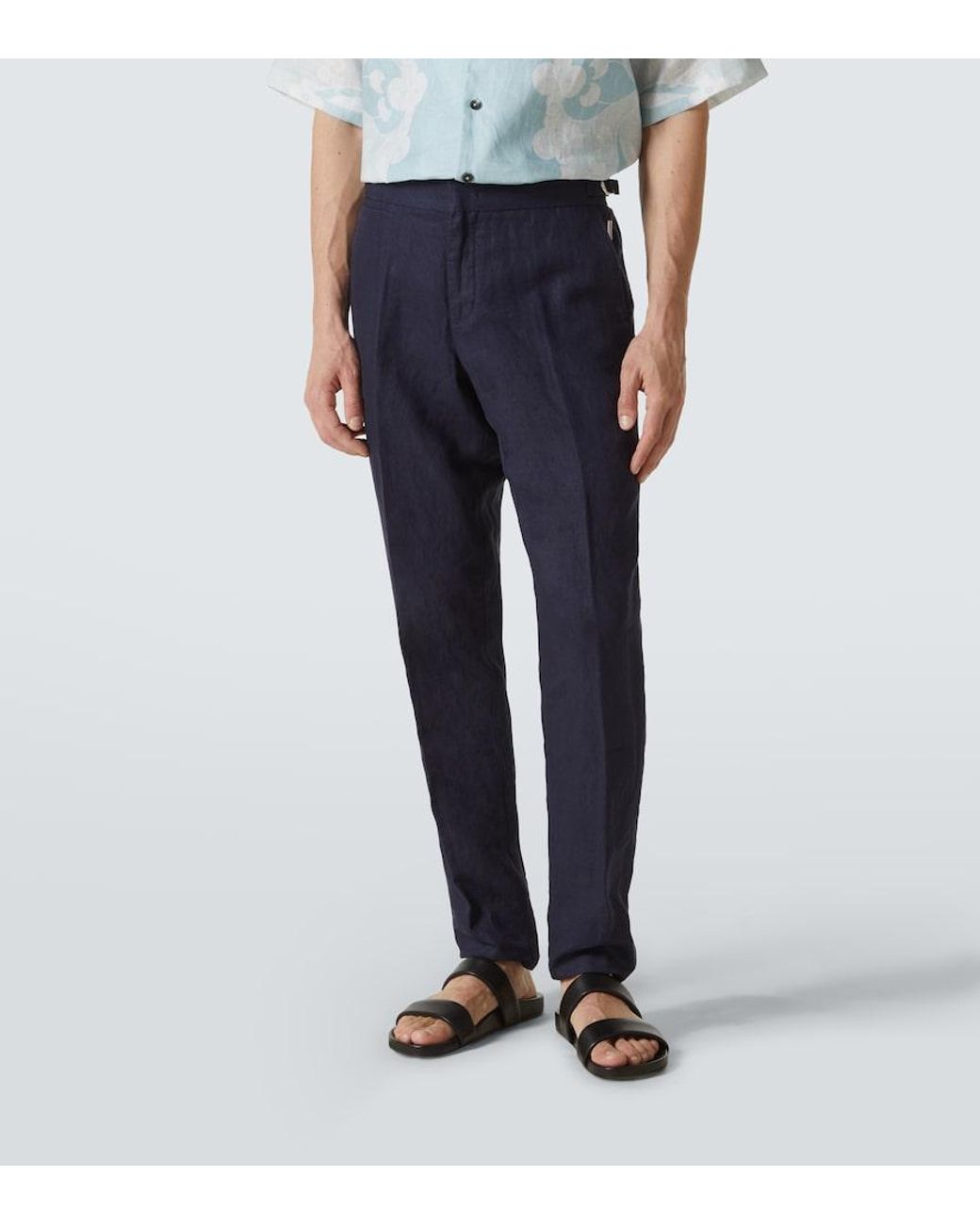 Orlebar Brown Blue Griffon Linen Pants for men