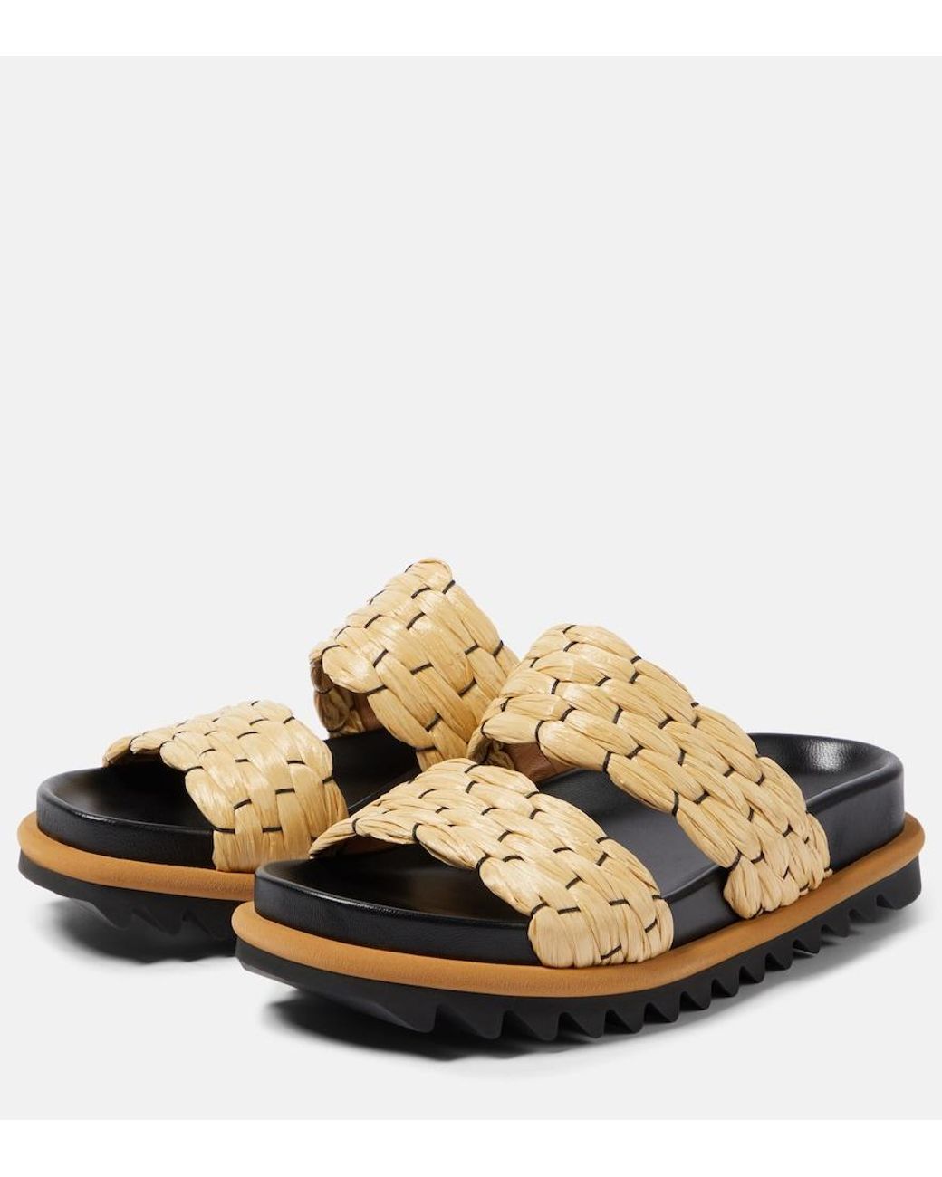 Dries Van Noten Natural Woven And Raffia And Leather Slides