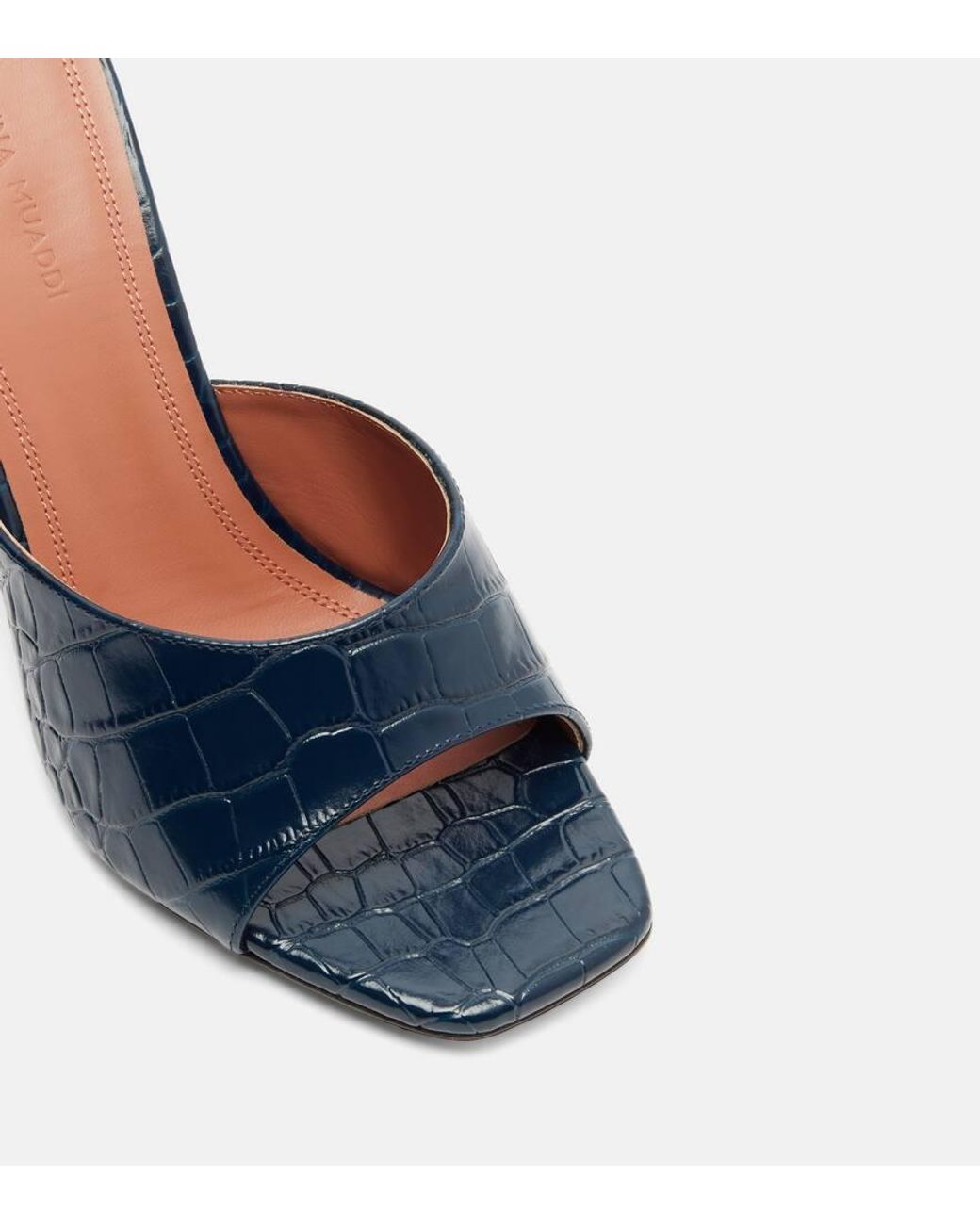 AMINA MUADDI Blue Lupita Croc-Effect Leather Mules
