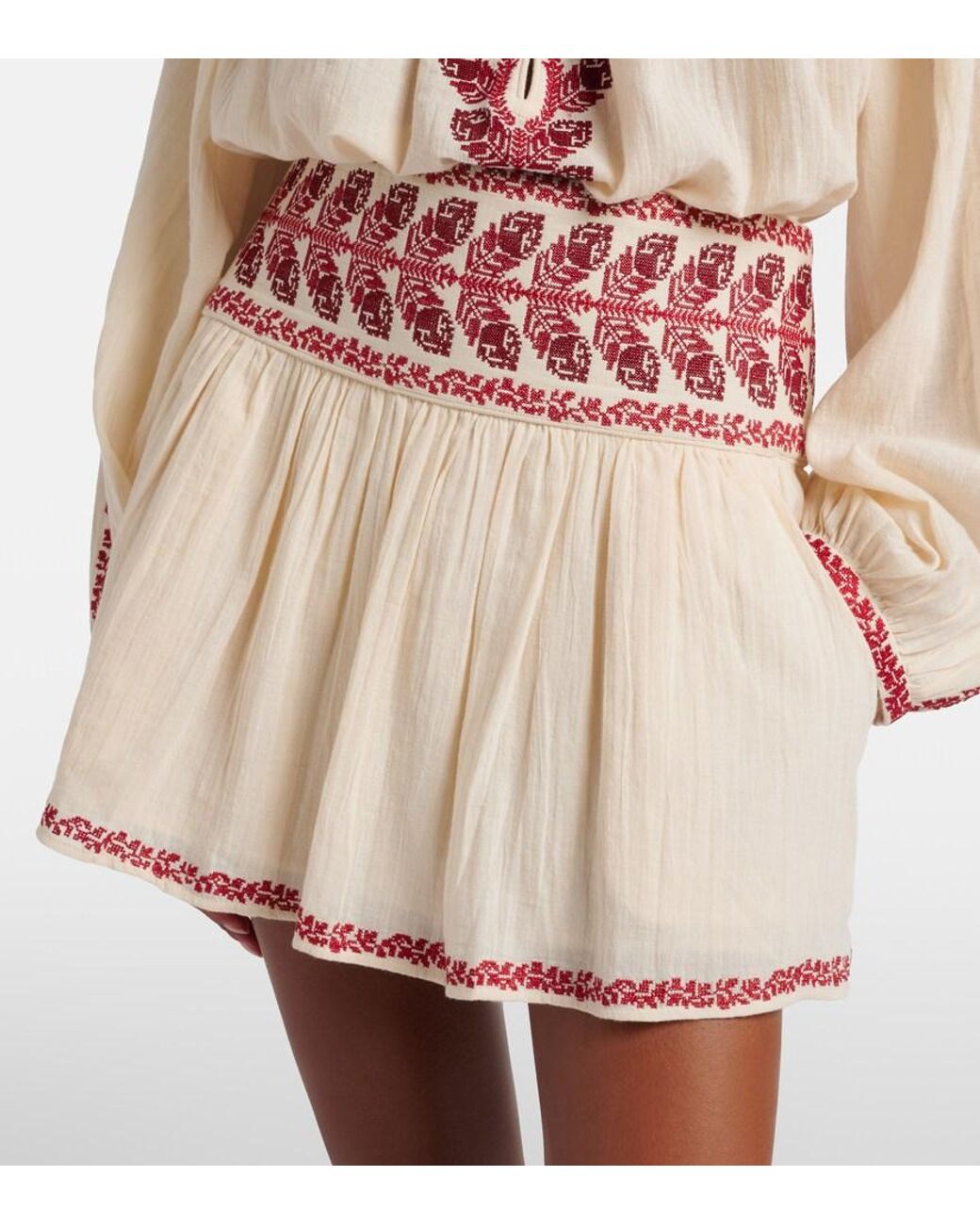 Isabel Marant Natural Picadilia Embroidered Cotton Miniskirt