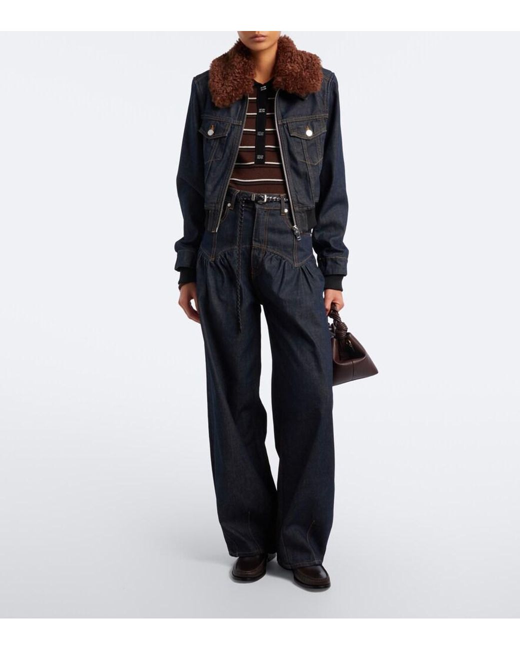 Ganni Blue Gathered Barrel-Leg Jeans