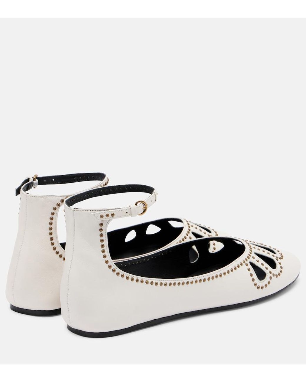 Isabel Marant White Bloris Studded Cutout Leather Ballet Flats