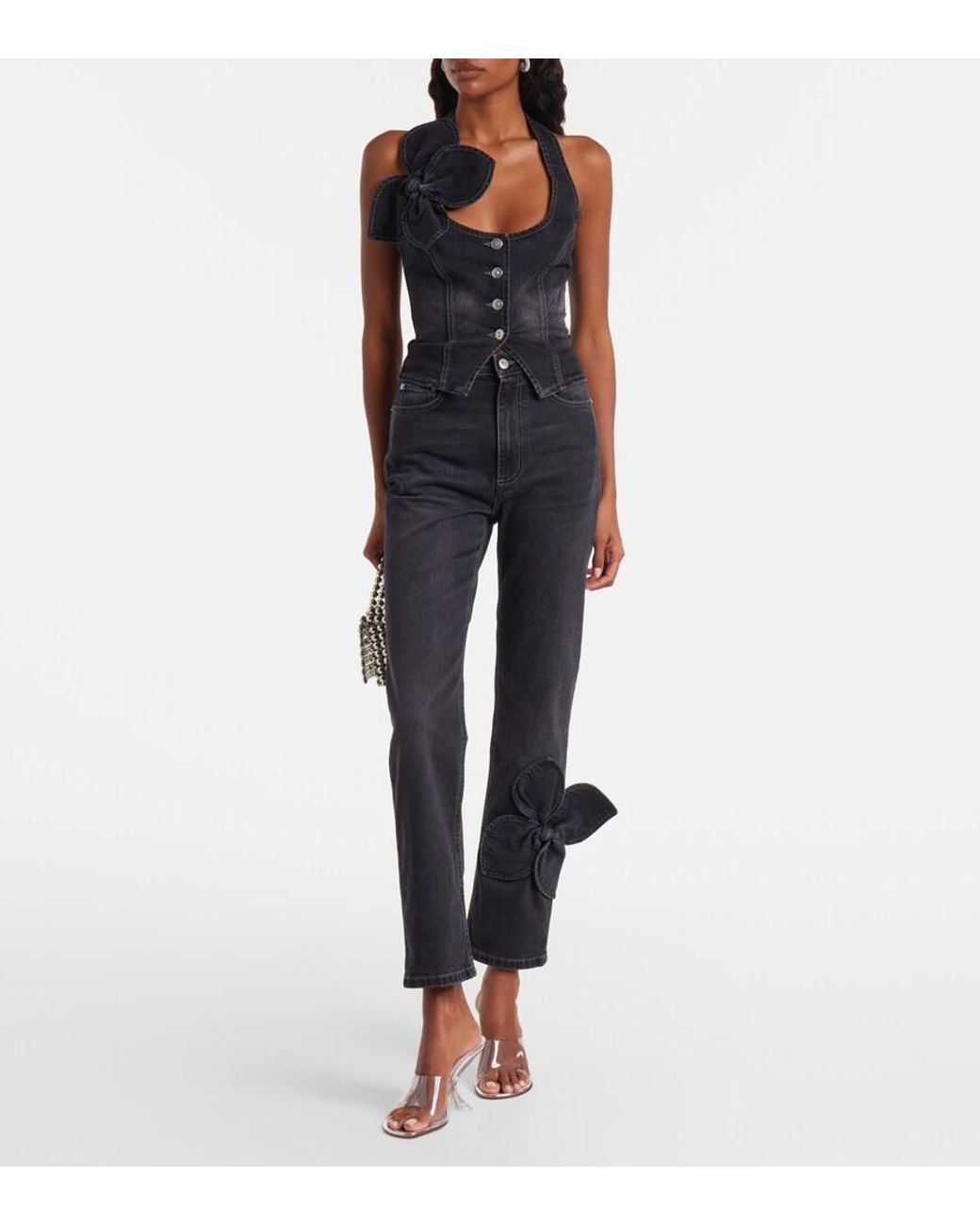 Area Blue Bow-Detail Cropped Straight Jeans