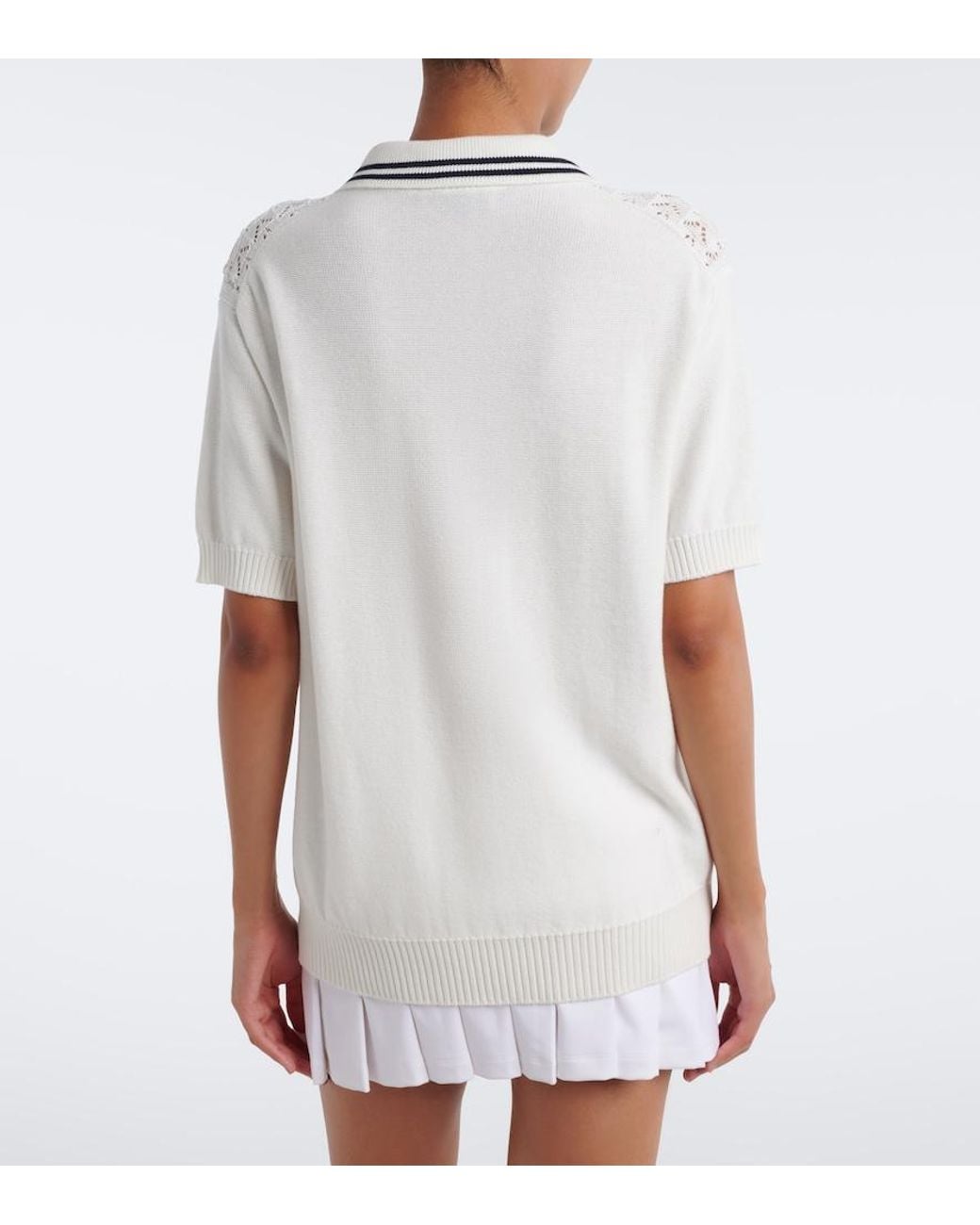 Miu Miu White Open-Knit Cotton Polo Shirt