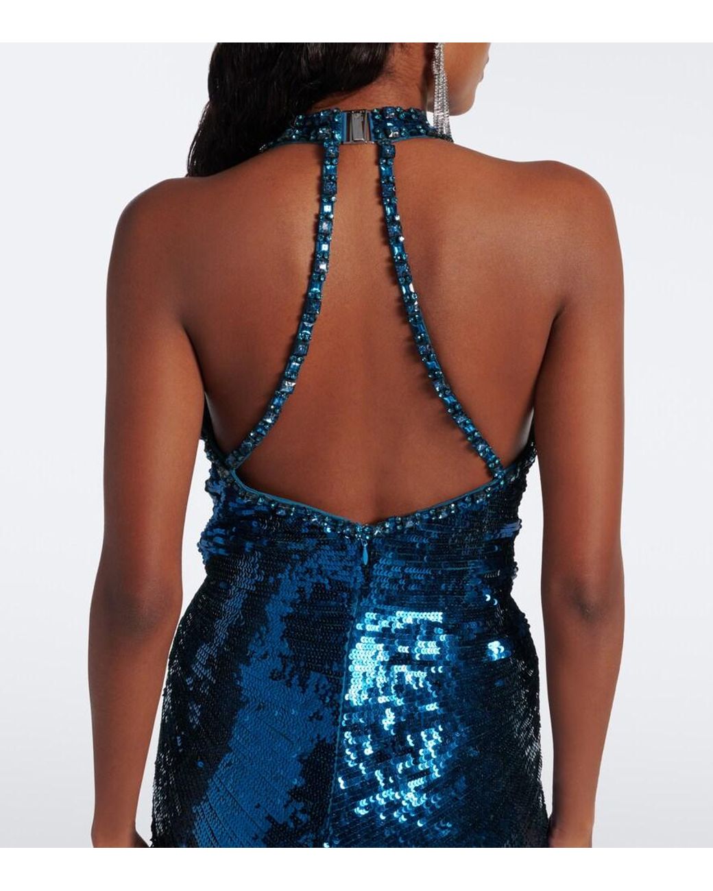 Jenny Packham Blue Lisette Sequined Halterneck Gown