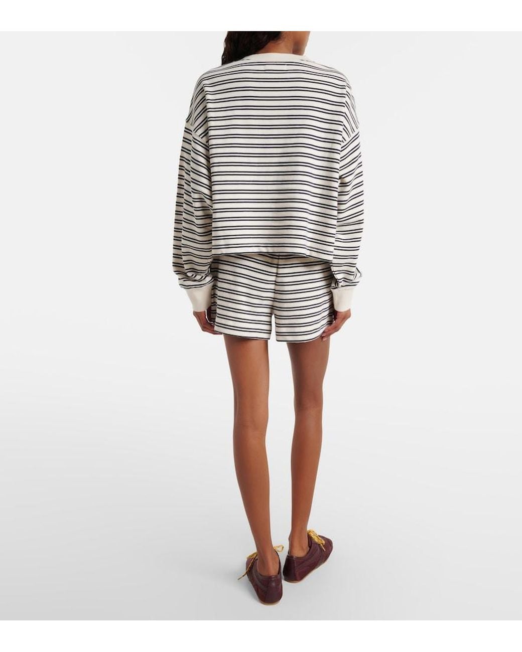 Velvet White Amy Striped Cotton Jersey Shorts