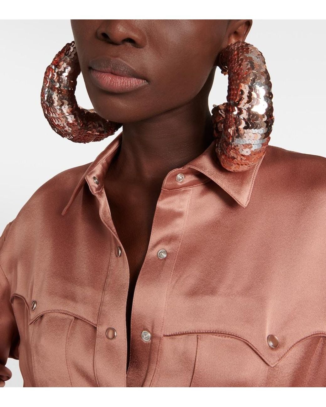 Tom Ford Pink Croissant Sequined Hoop Earrings