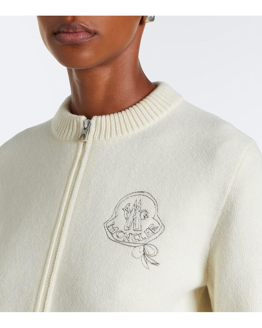 Moncler White Embroidered Wool And Cashmere Cardigan