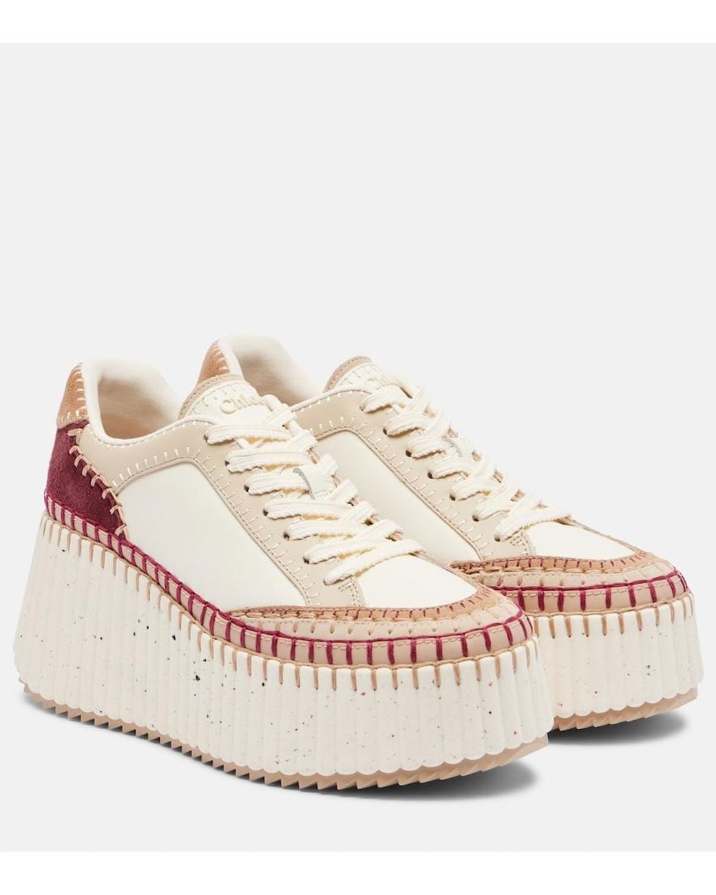 Chloé Pink Nama Suede-Trimmed Leather Platform Sneakers