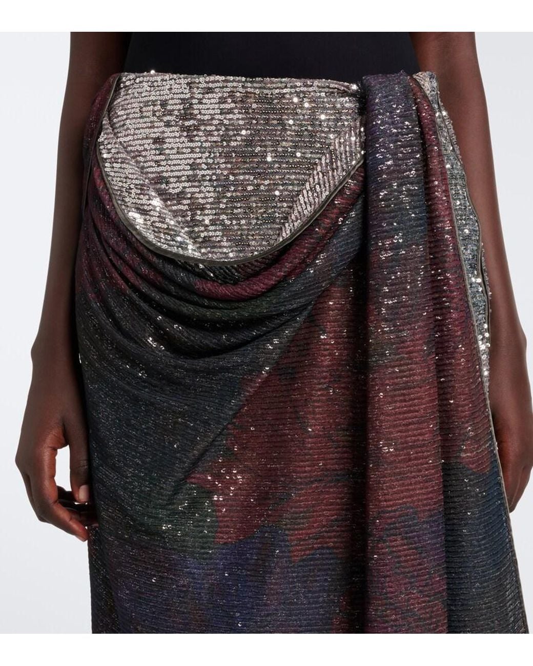 Maison Margiela Multicolor Draped Printed Sequined Midi Skirt