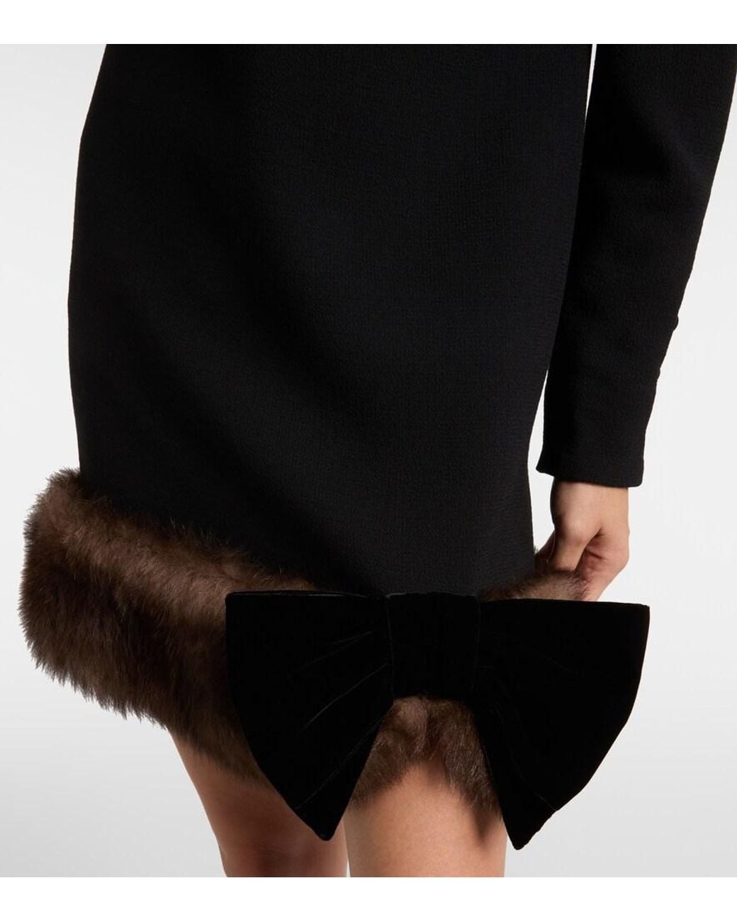Valentino Black Shearling-Trimmed Virgin Wool Minidress