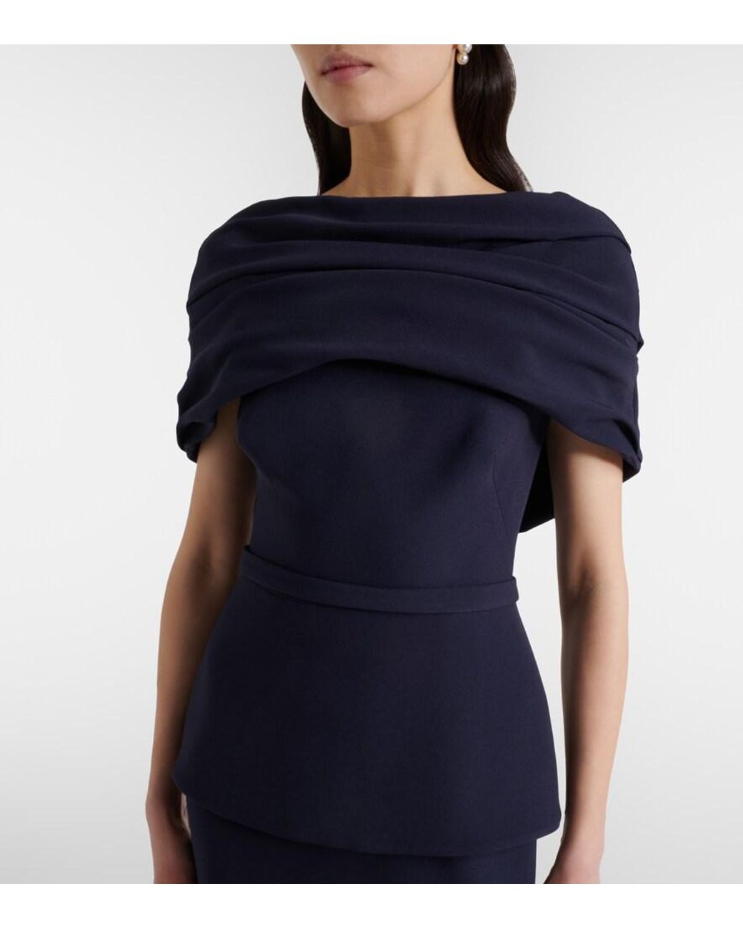 Safiyaa Blue Loura Off-Shoulder Crepe Gown