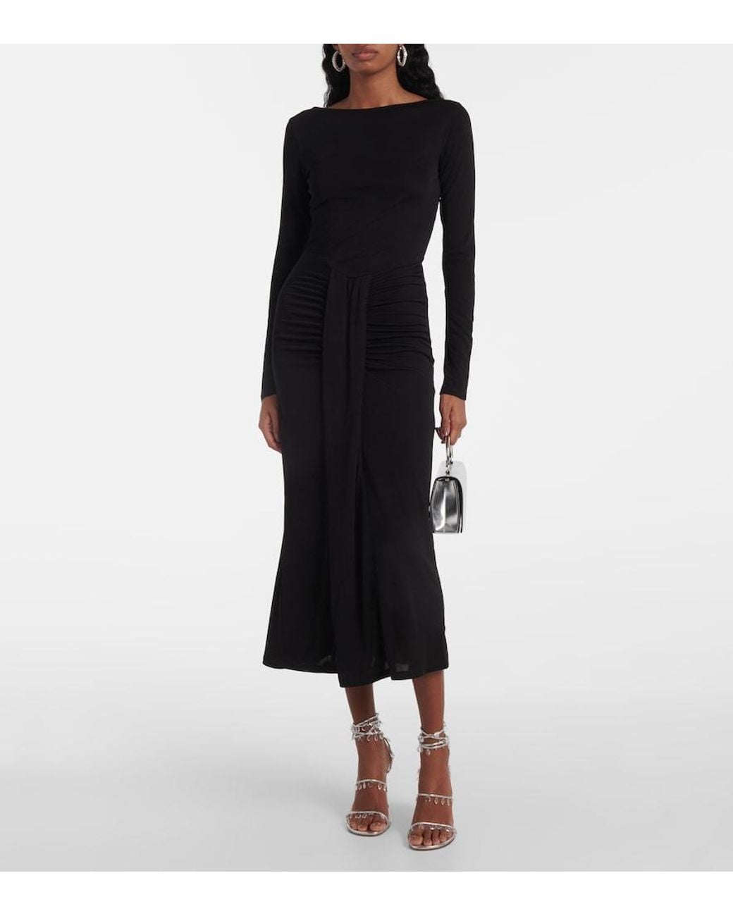 Staud Black Ruched Jersey Midi Dress