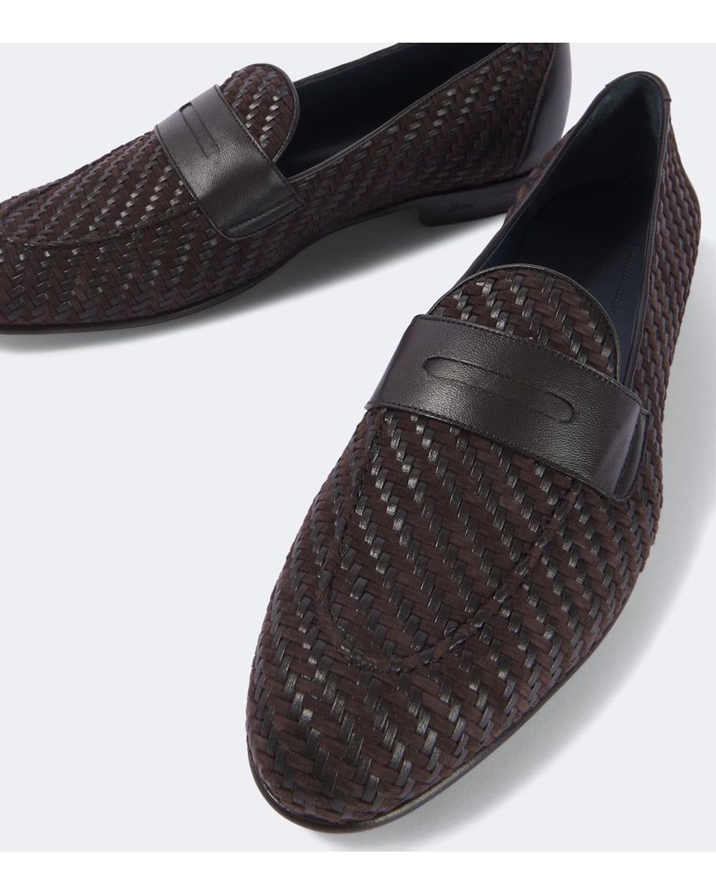 Brioni Black Appia Leather And Suede Penny Loafers for men