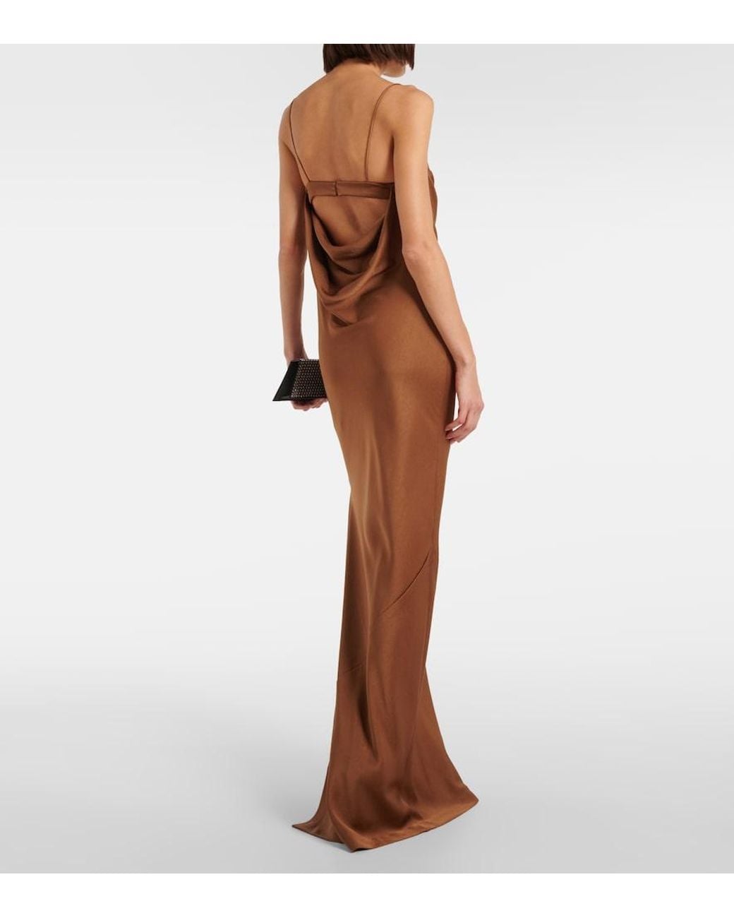 Alex Perry Brown Cutout Draped Satin Crepe Gown