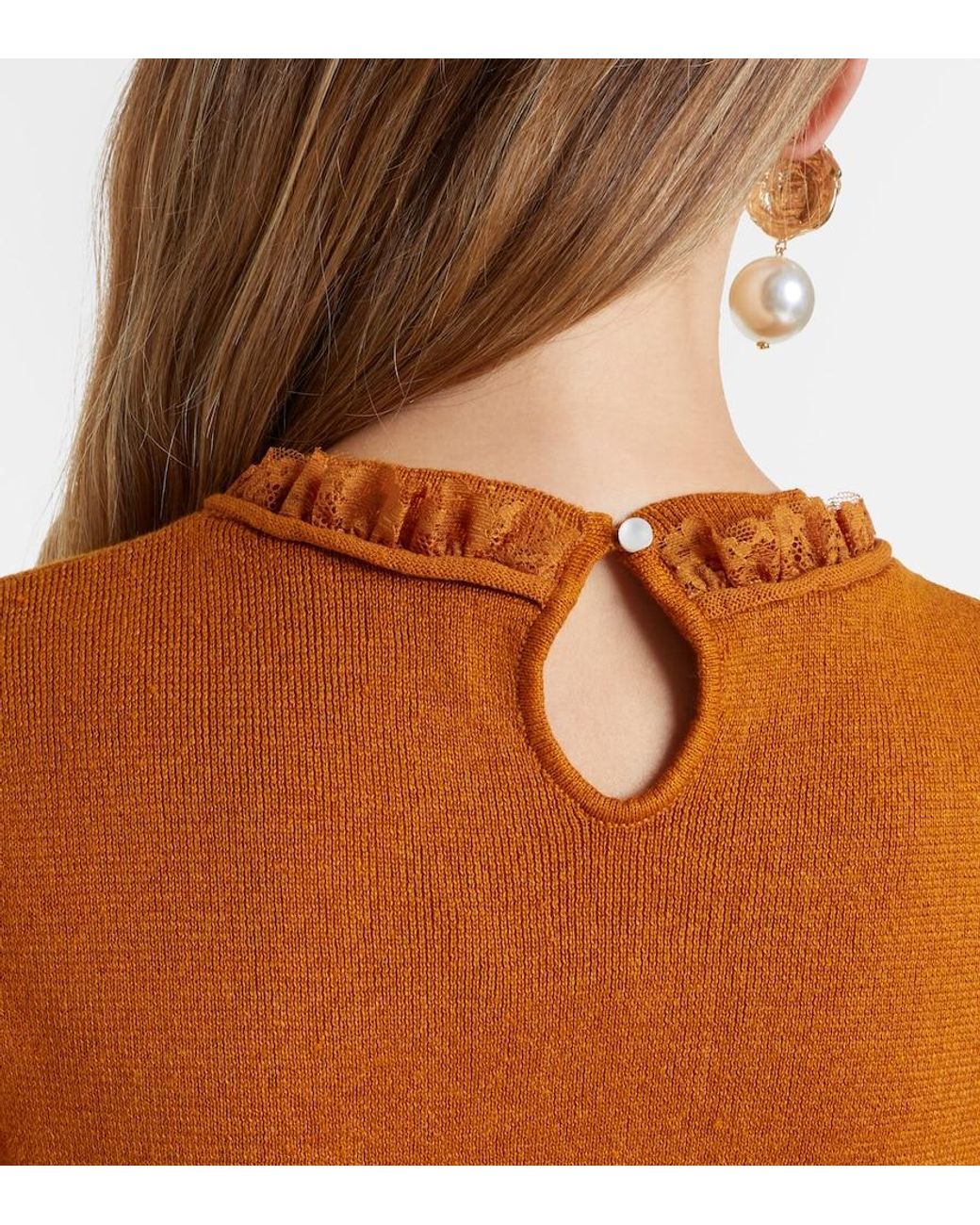 ShuShu/Tong Orange Lace-Trimmed Linen Top