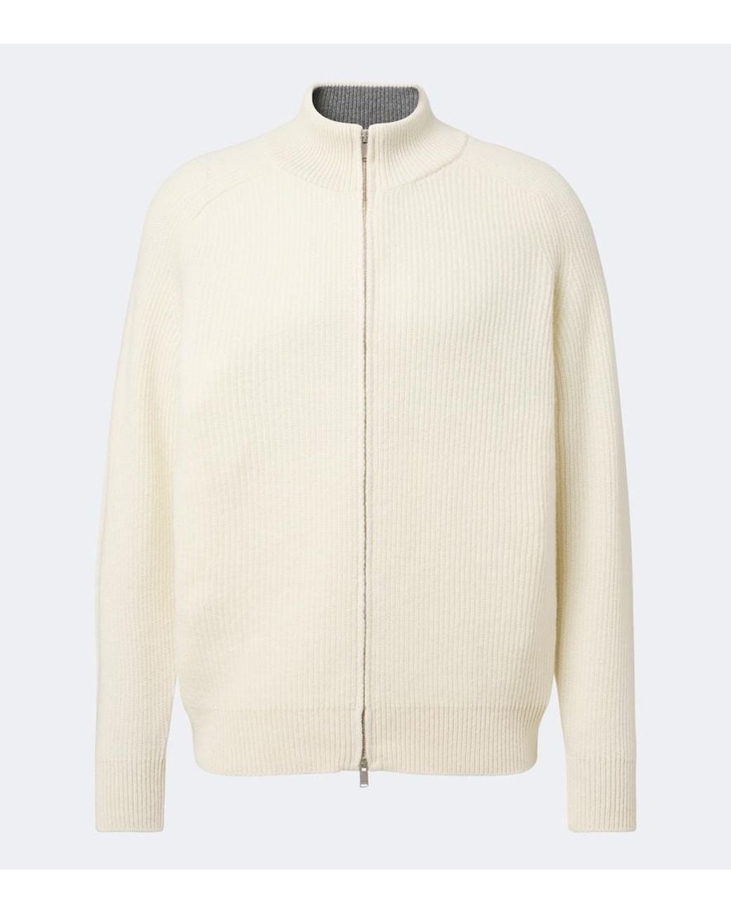 Lardini White Ribbed-Knit Wool And Cashmere Zip-Up Cardigan for men