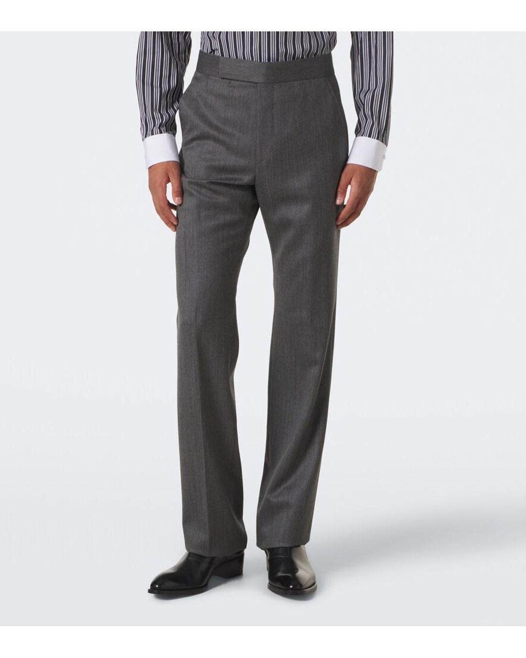 Tom Ford Gray Mouline Wool Twill Straight Pants for men