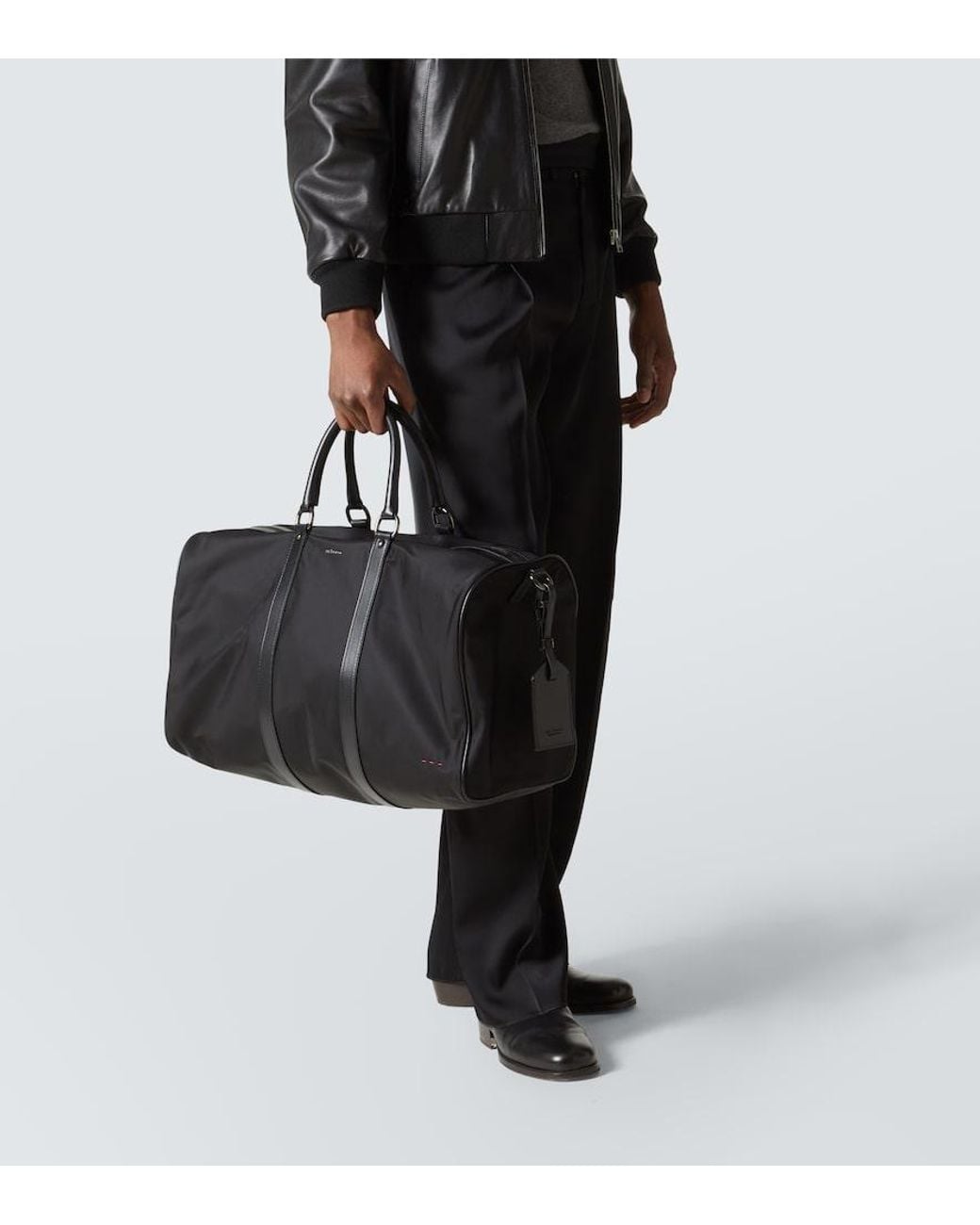 Kiton Black Leather-Trimmed Duffel Bag for men